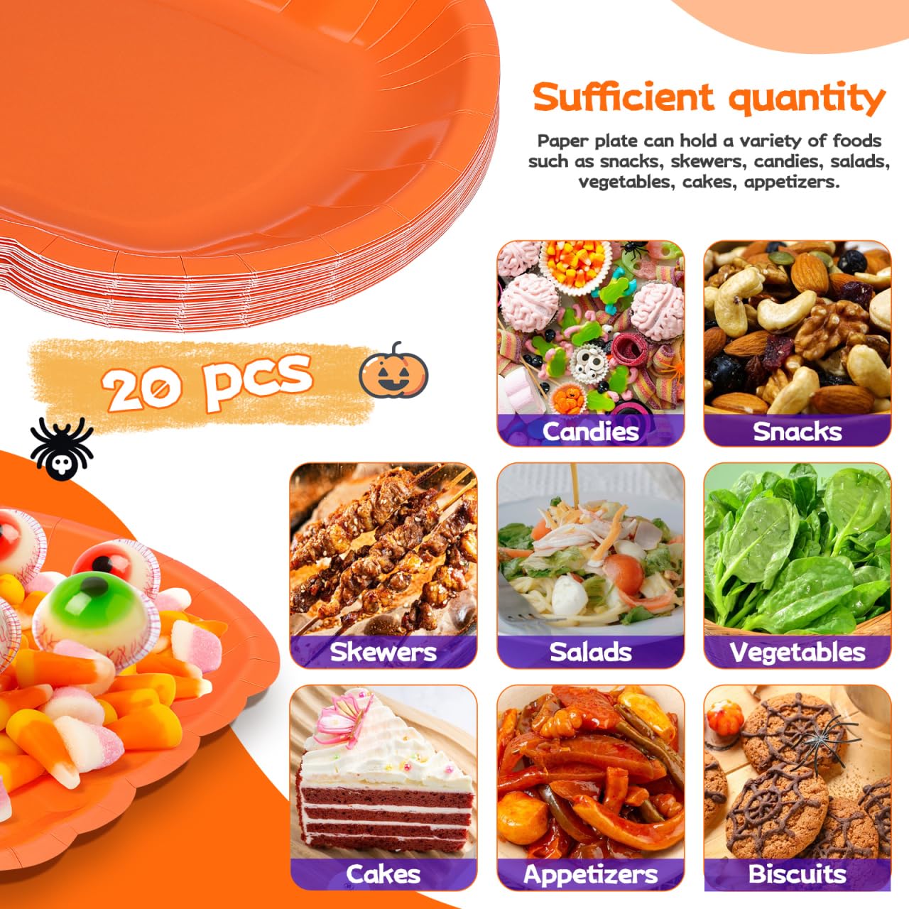 GLEAVI Halloween Pumpkin Paper Plates: 20pcs 9 Inch Orange Pumpkin Plates Disposable for Cake Dessert for Halloween Thanksgiving