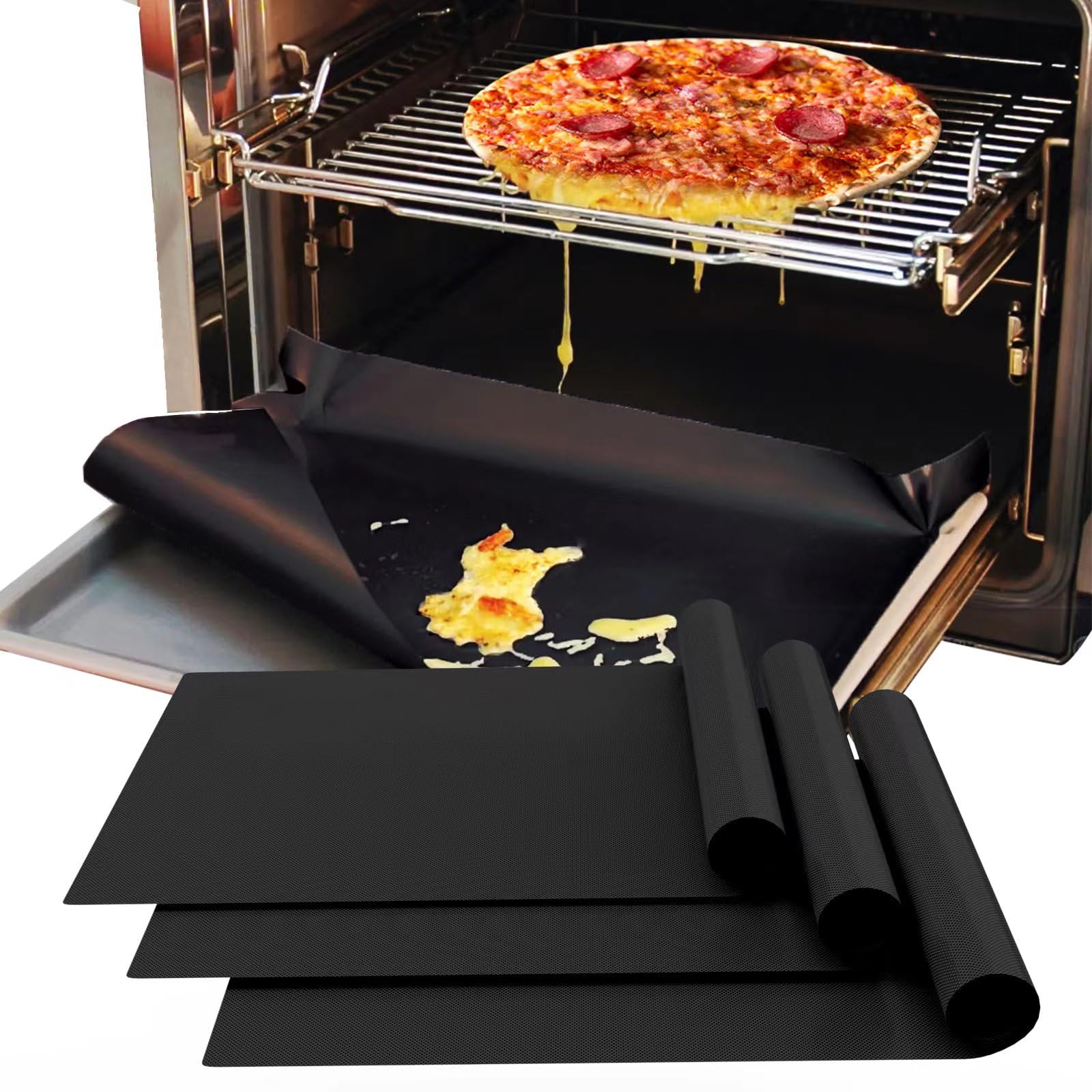 Demiwise 3 Pack Oven Liners for Bottom of Oven, 16x24 Inch Thick Heavy Duty Non Stick Teflon Oven Mats, BPA and PFOA Free Reusab