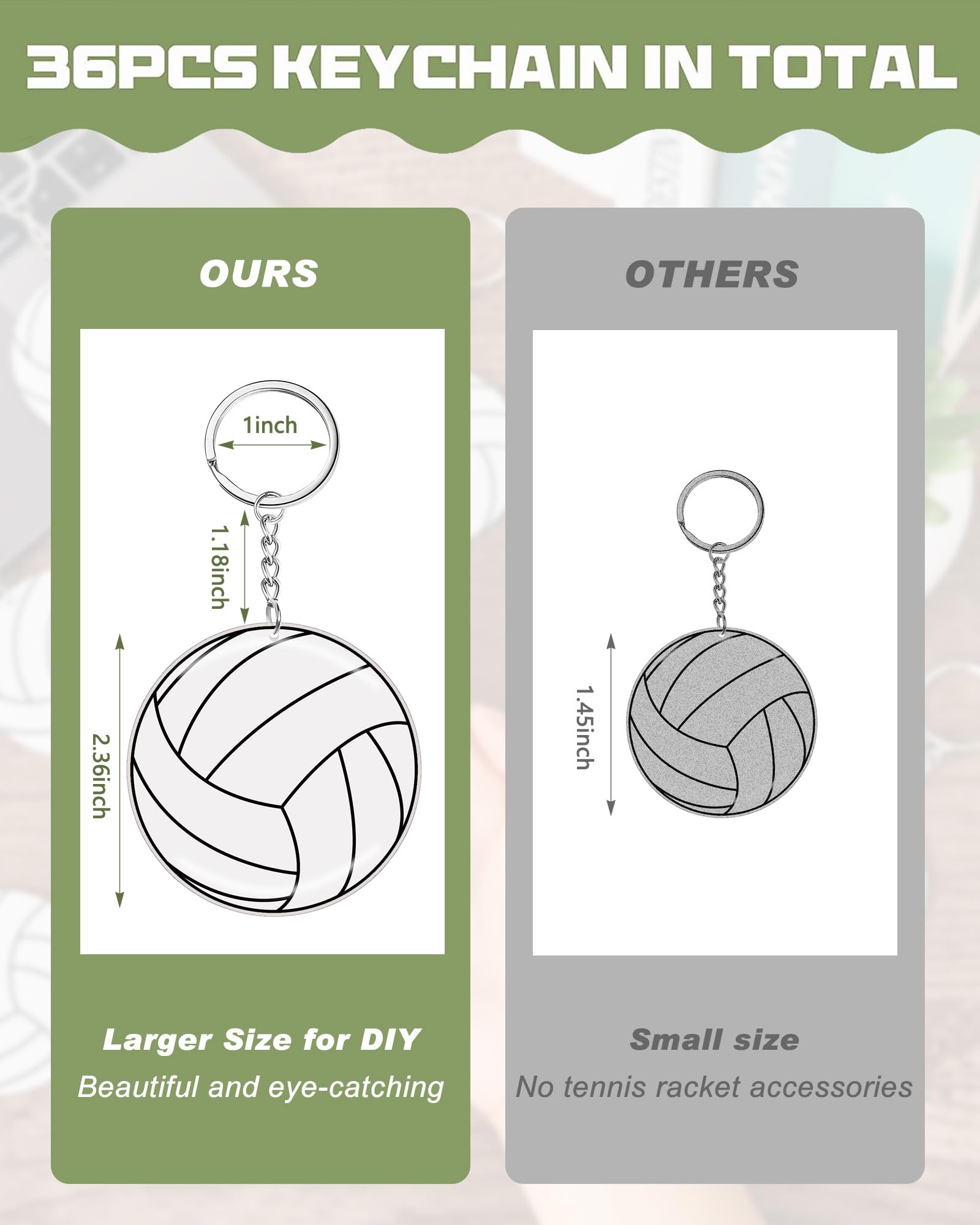 Taiyin Acrylic Volleyball Keychains Bulk Volleyball Party Favors For Diy Christmas Backpacks Gift Team(White,36 Pcs)