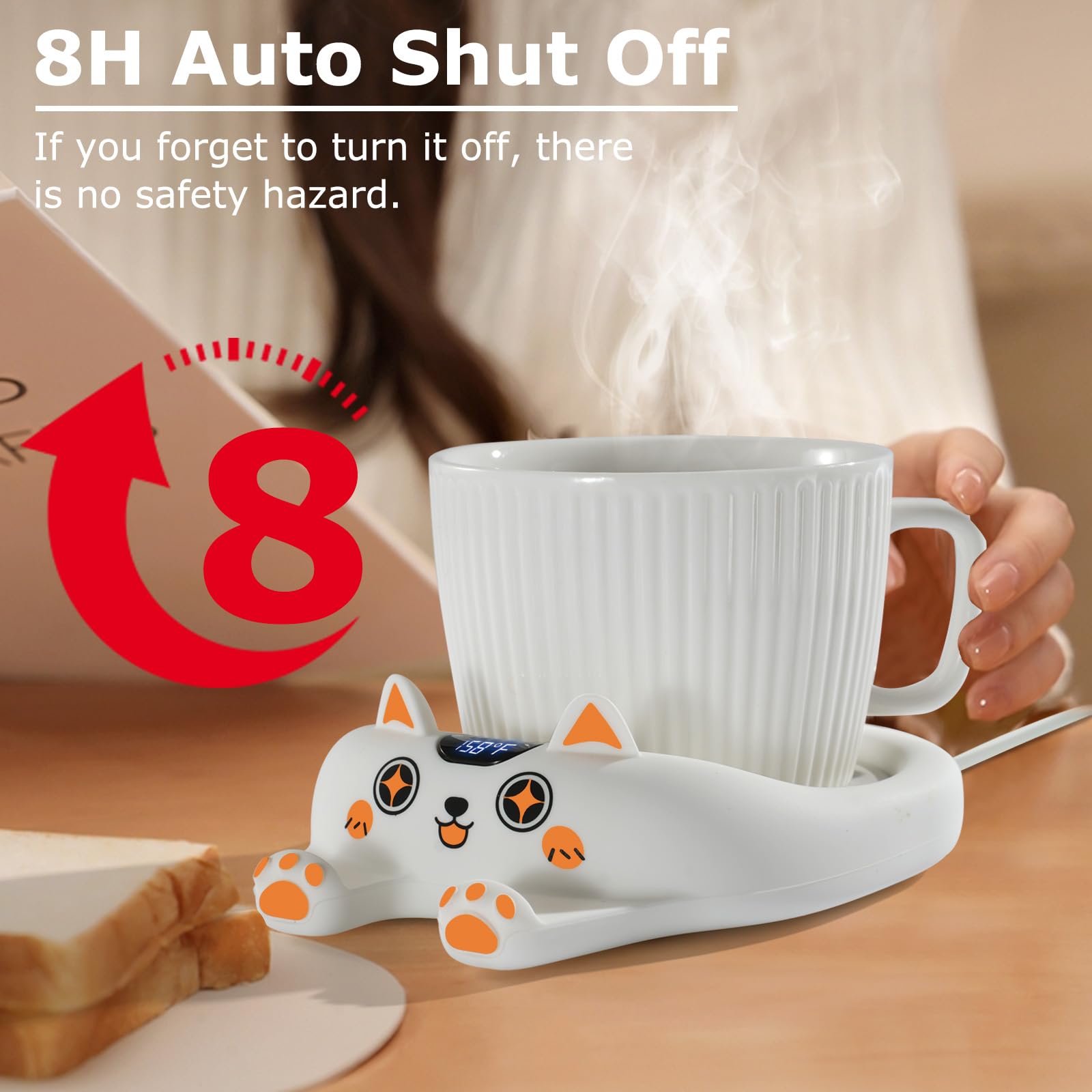 Pusee Coffee Mug Warmer Auto Shut Off, 3 Temp Coffee Warmer For Desk, Candle Warmer Plate Safely Melt The Candle Releases Scents