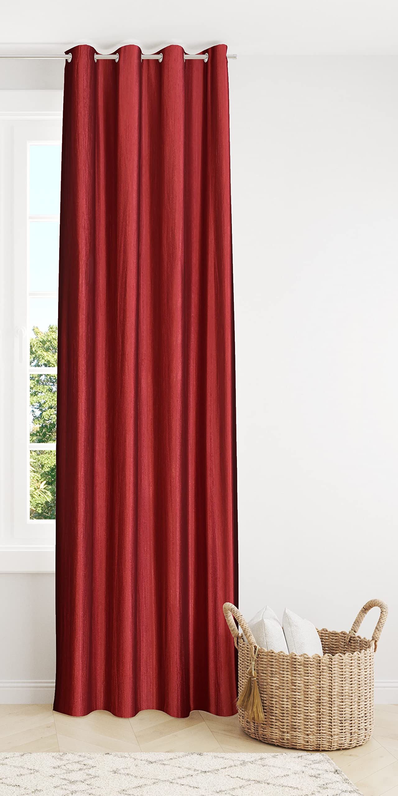 Decoholic Maroon Polyester Door Curtain 9 Feet | Darkening Faux Texture Plain Drape With Eyelets | Pack Of 1 Panel For Living Ro