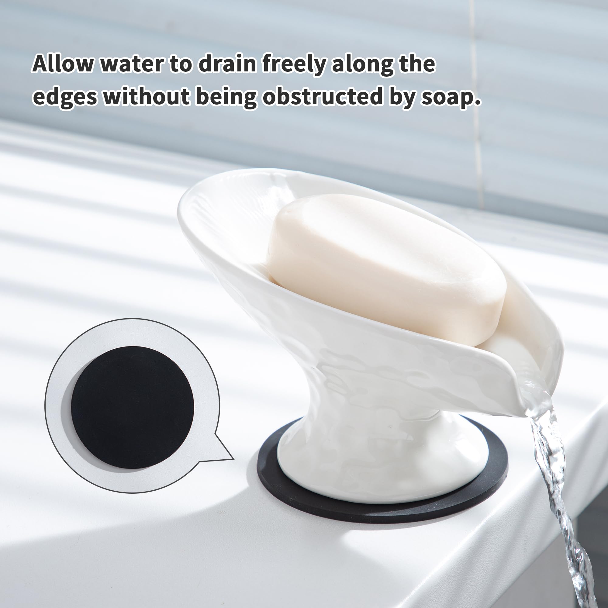 Self Draining Soap Dish,Soap Bar Holder For Shower,White Ceramic Soap Dishes For Bathroom Kitchen Shower Keeps Soap Dry, Easy To