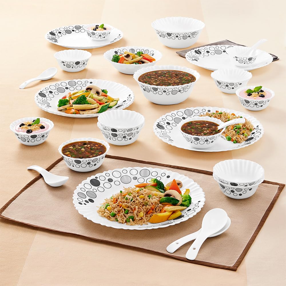 Larah By Borosil Luna Silk Series Opalware Dinner Set | 27 Pieces For Family Of 6 | Microwave & Dishwasher Safe | Bone-Ash Free 