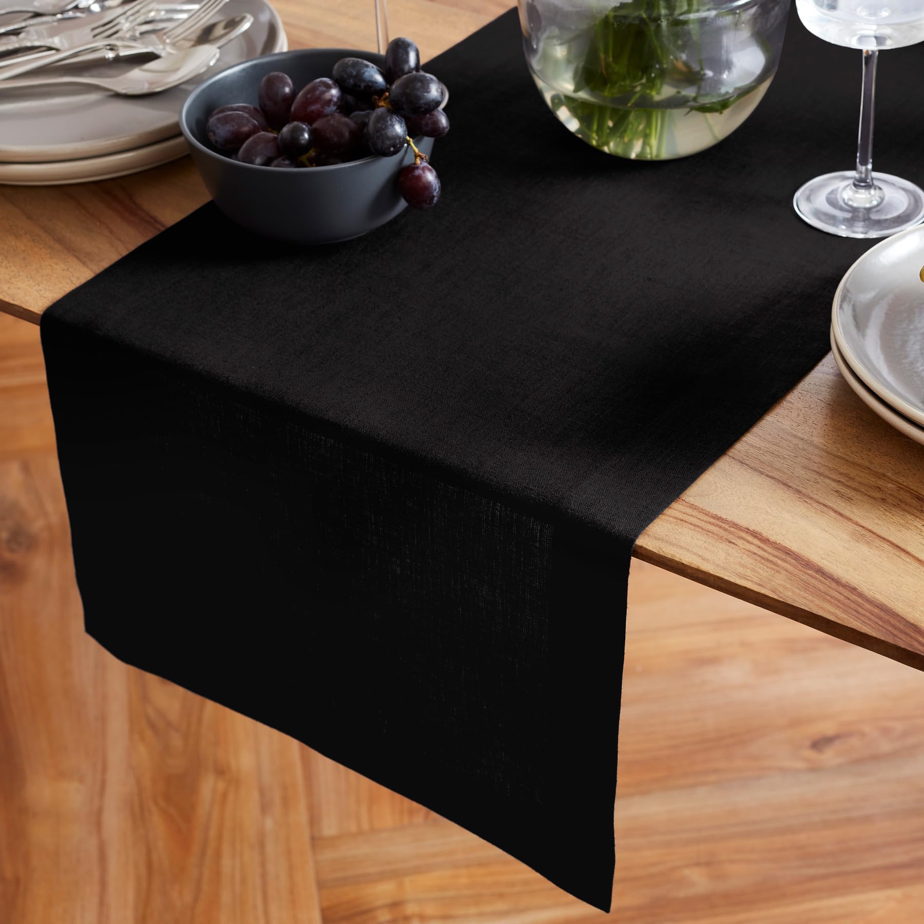Solino Home Linen Black Table Runner 48 Inch - 100% Pure Linen Prewashed Short Table Runner 14 X 48 Inch Ideal For Dresser And C