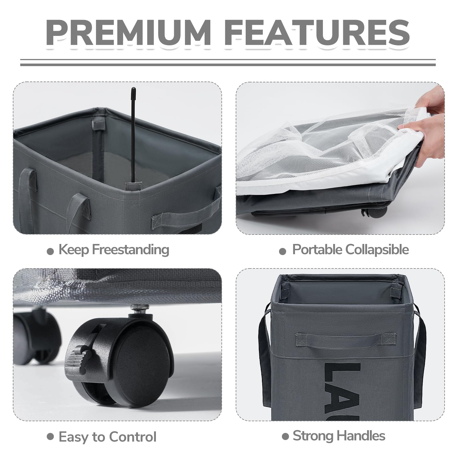 Chicvita Rolling Laundry Basket With Wheels,75L Large Collapsible Laundry Hamper With Removable Wash Bag Space For Corner Dorms,