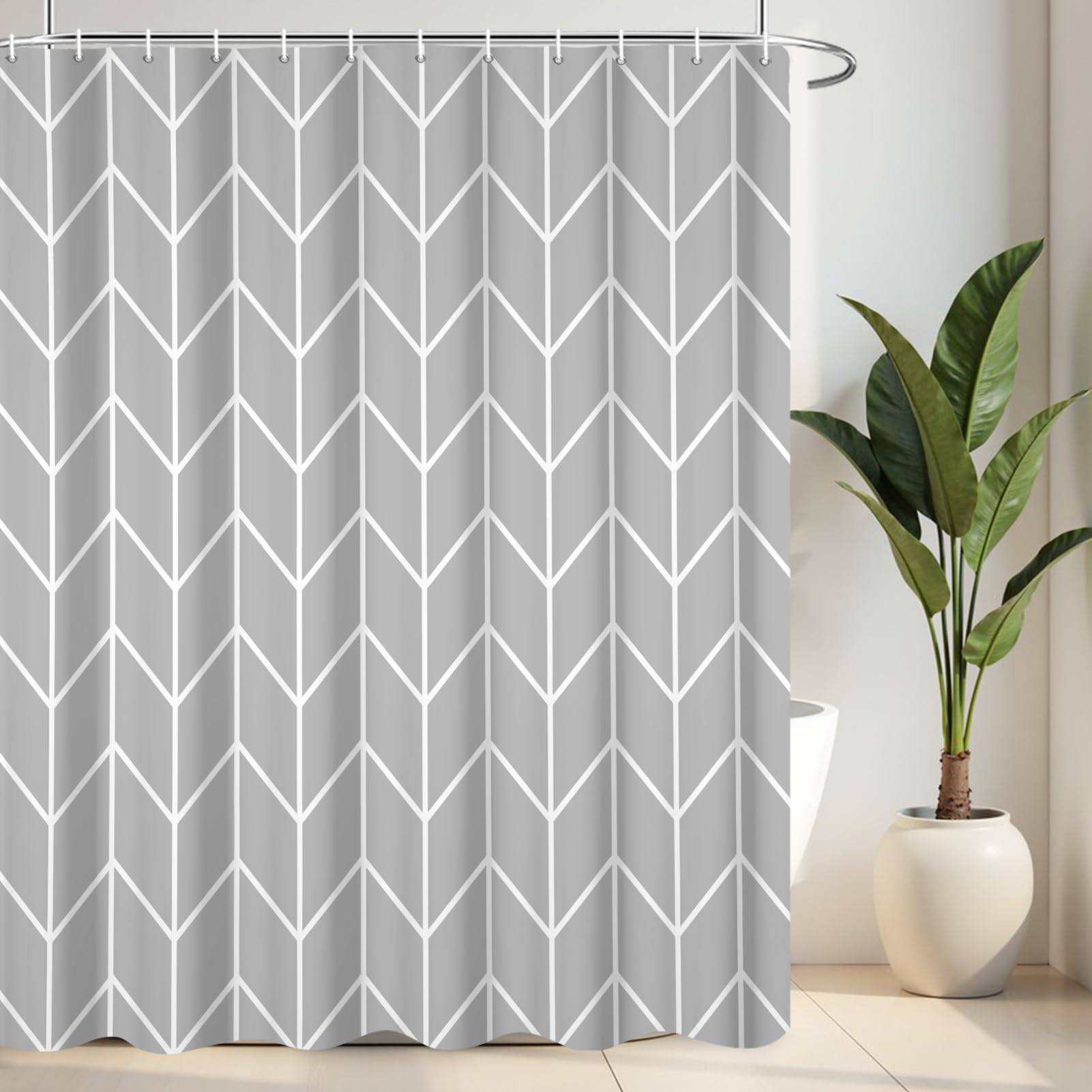 Riepoiia Grey And White Striped Shower Curtain For Bathroom,Waterproof Polyester Fabric Bathroom Curtains Washable Shower Curtai