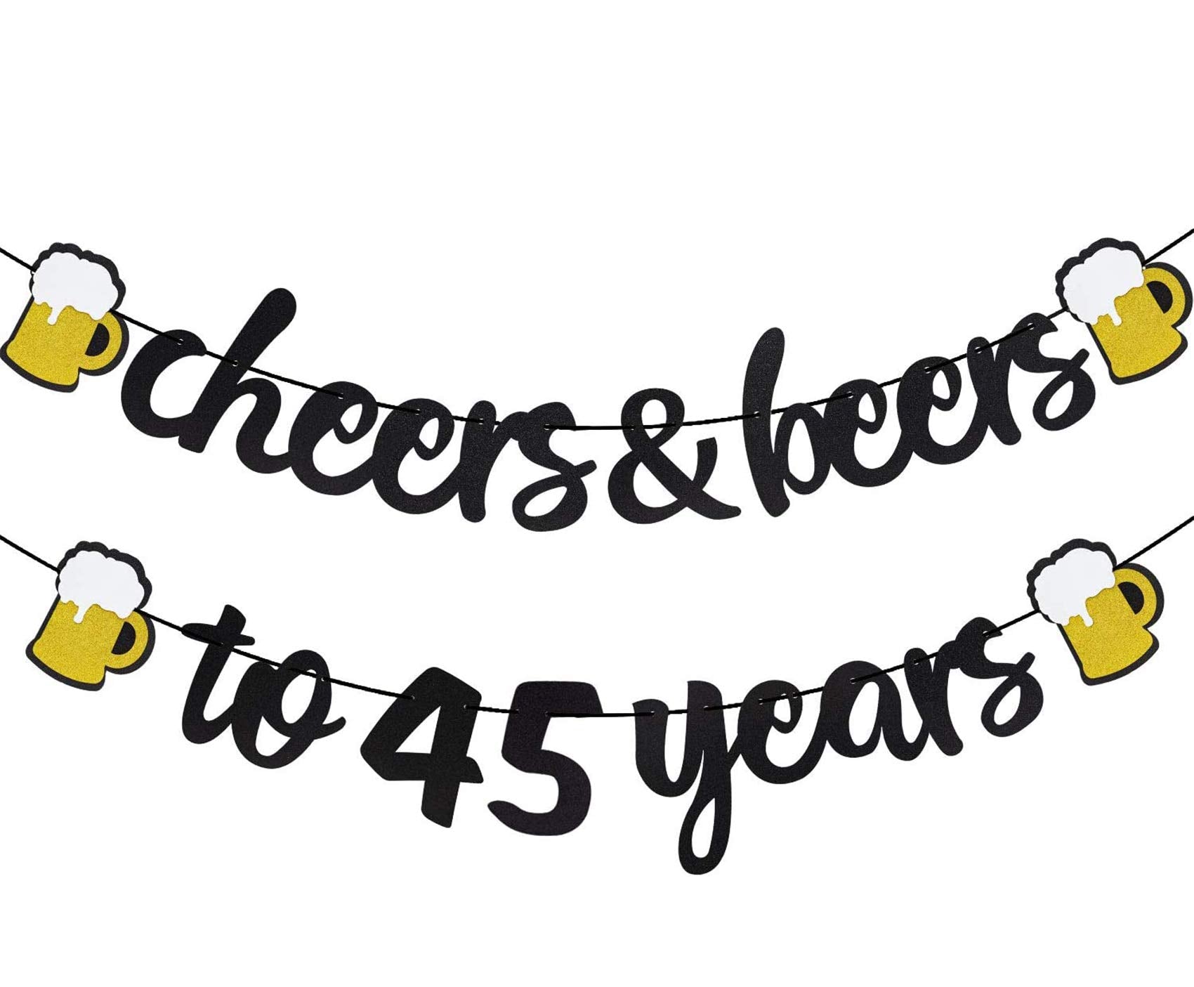45 Birthday Decorations for Men Women - Cheers to 45 Years Banner Pre-Strung, Glitter 45th Birthday Decorations Party Supplies (