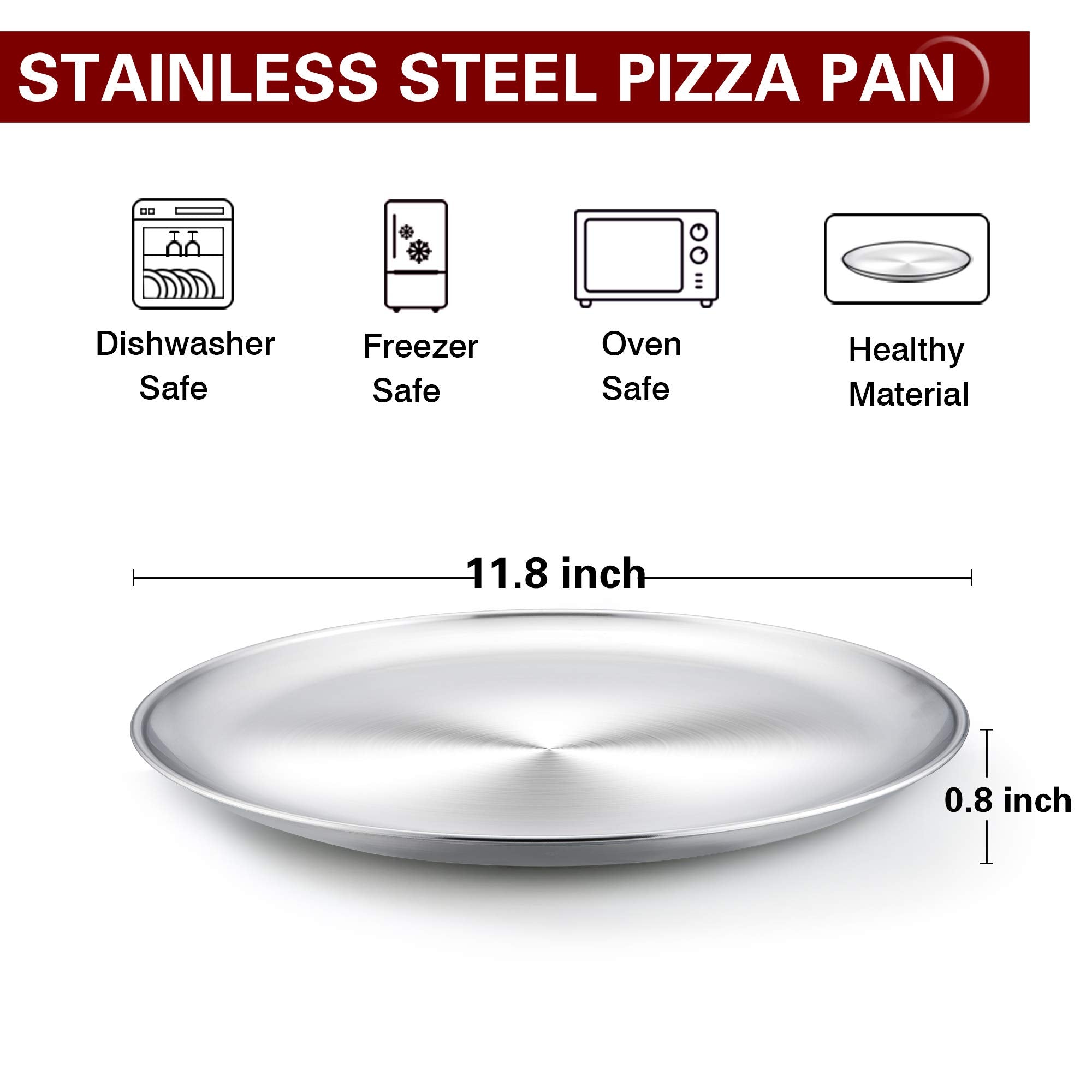Teamfar Pizza Pan, 12 Inch Pizza Pan Stainless Steel Pizza Pan Tray Round Pizza Oven Baking Pan, Healthy & Heavy Duty, Dishwashe