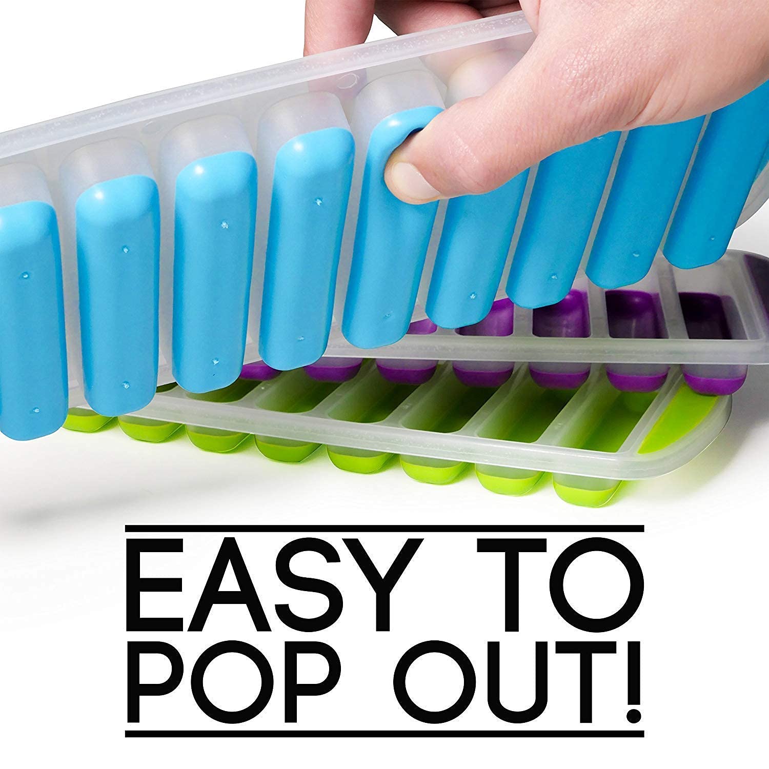 Puthak Water Bottle Long Stick Ice Cube Trays With Easy Push Pop Out Narrow Ice Stick Cubes Assorted Color Silicone Bottom Ice S
