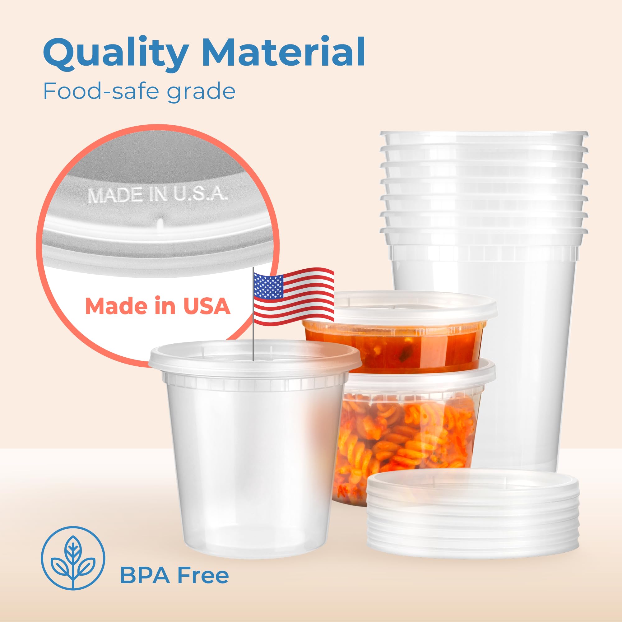 Fit Meal Prep 40 Pack 16 32 Oz Deli Containers With Lids Variety Pack, Us Made Leakproof Assorted Plastic Soup Container, Combo