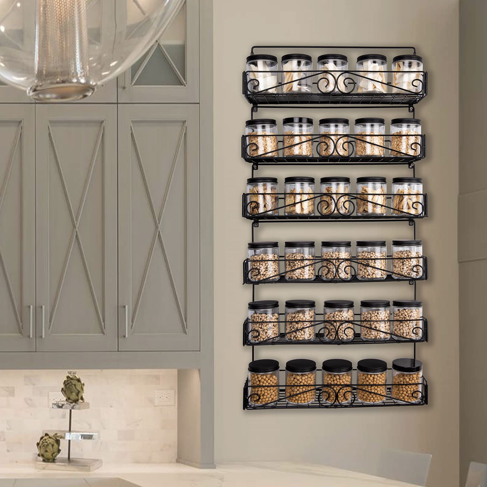 SWOMMOLY Wall Mount Spice Rack, 6 Pack Large-capacity Spice Racks, Stackable Foldable Spice Cans Organizer Shelf, Black
