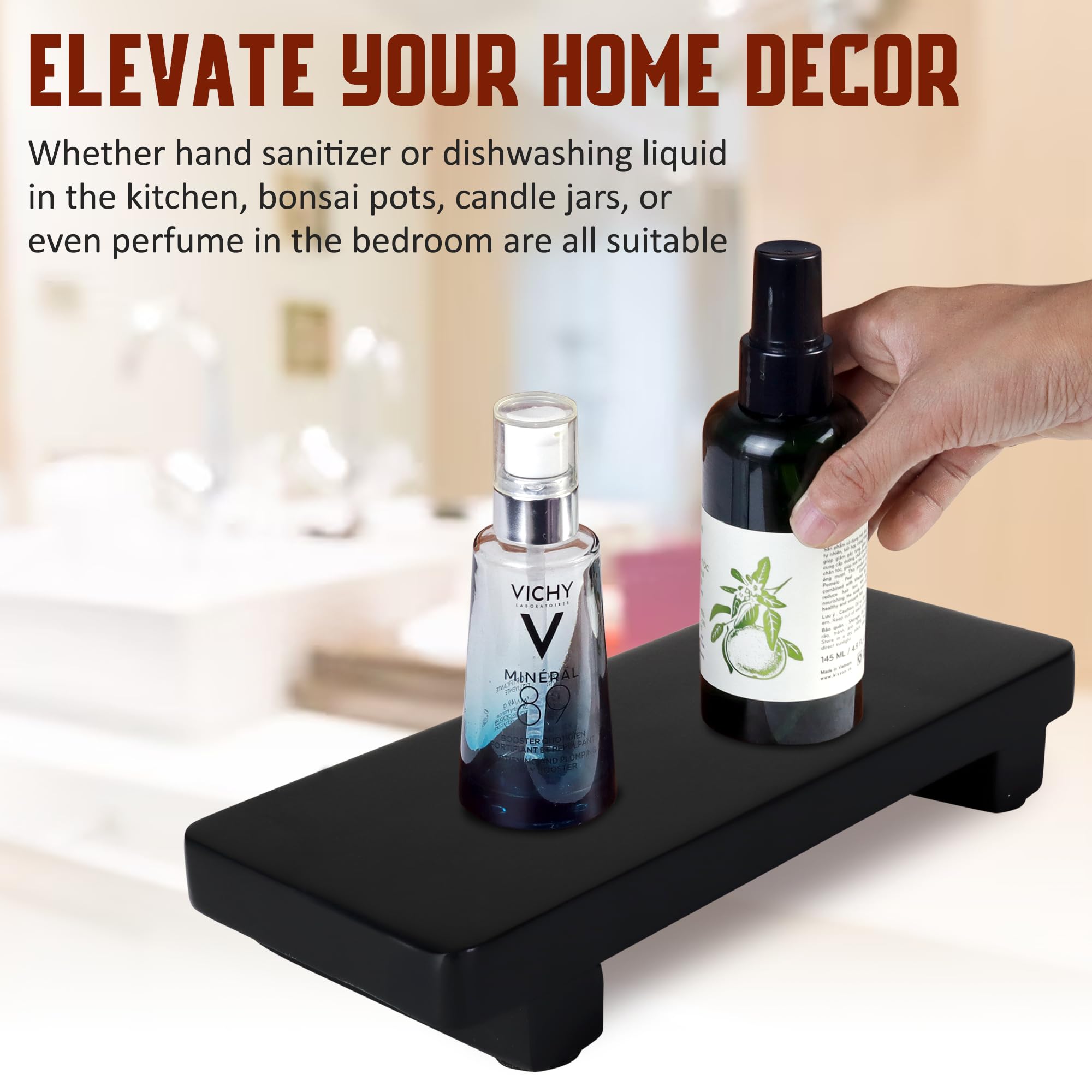 Demigo Sink Soap Stand, 100% Acacia Wood Riser 9.8 X 4 Inches Rustic Candle Plant Holder - Bathroom Counter Decor, Wood Stand Di