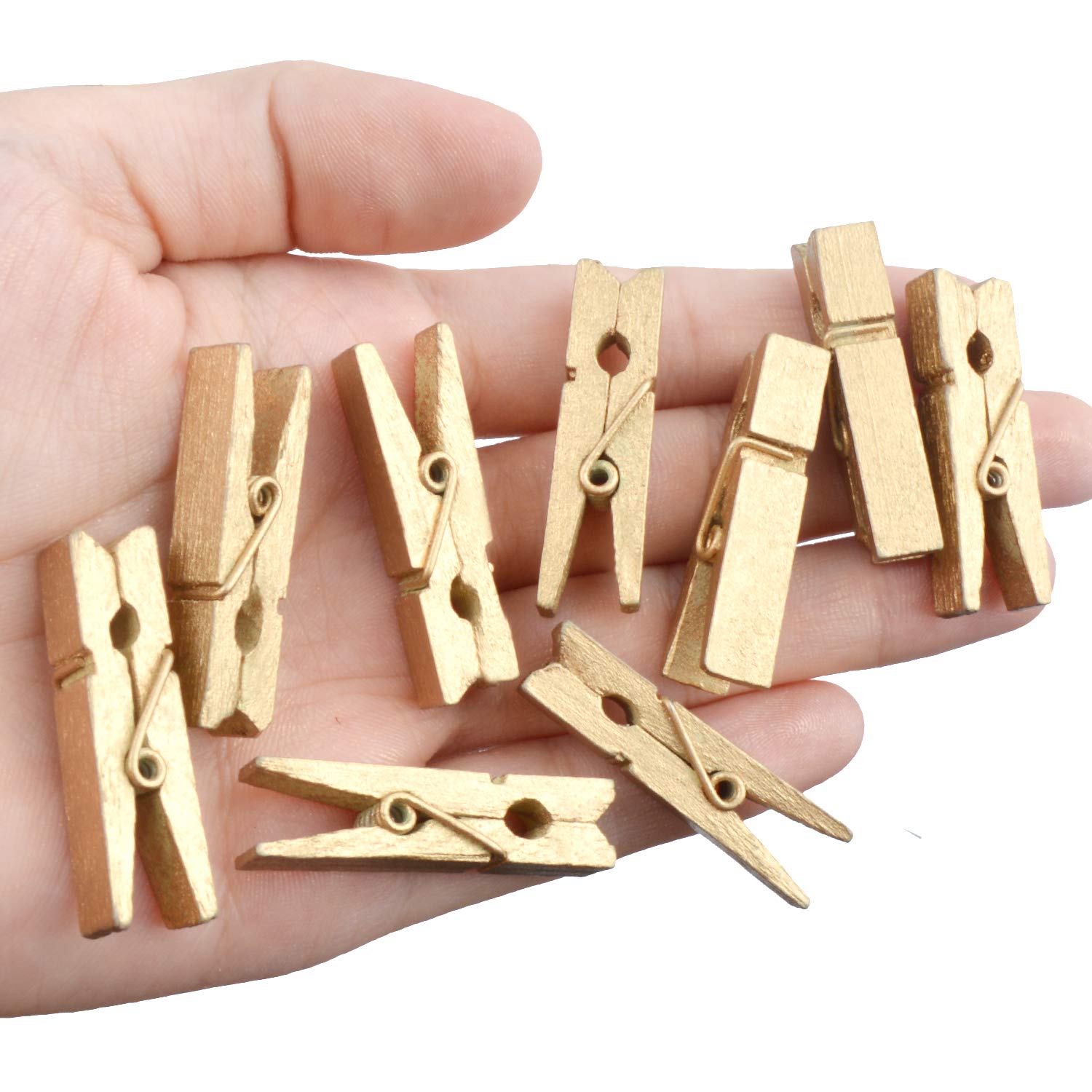 Jdesun 50 Pieces Photo Clips Mini Gold Wooden Picture Paper Clip Clothespins Peg for Office Home Arts