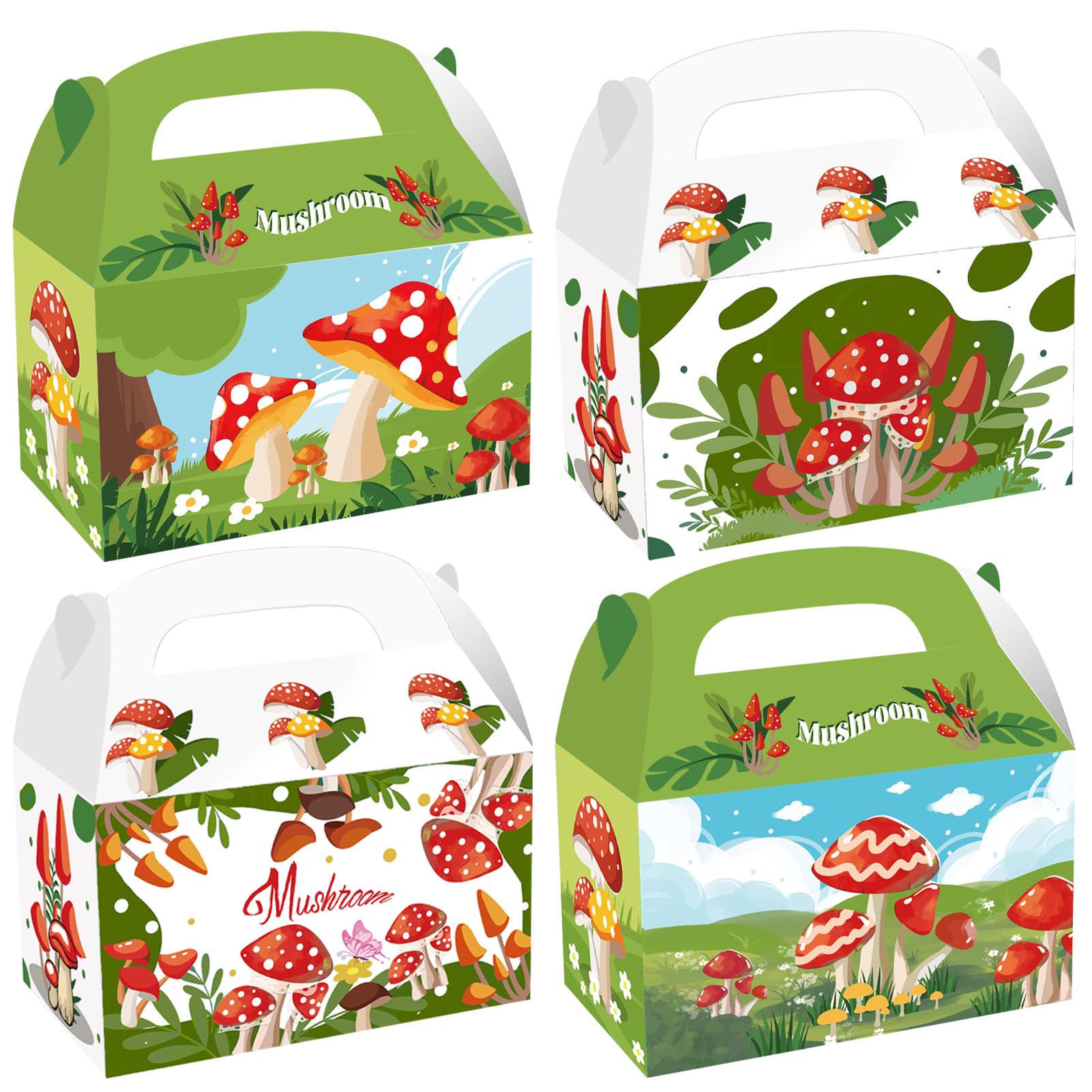 Cieovo 24 Pack Mushroom Party Paper Gift Boxes, Mushroom Party Goodie Candy Bags Kraft Treat Paper Boxes For Forest Plant Mushro