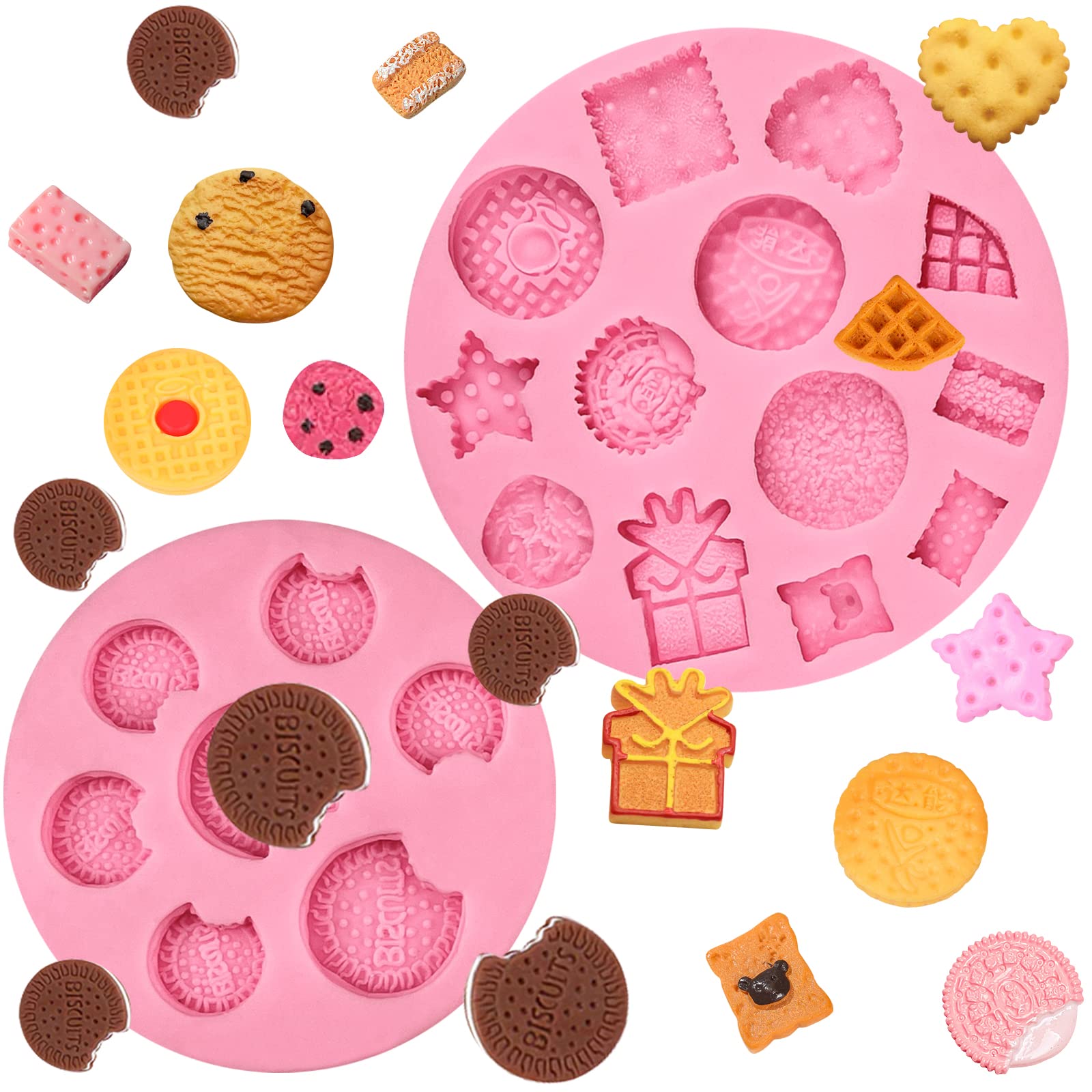 Ikojing Cookie Fondant Molds, Mini Cake Decorating Silicone Mold Set Of 2, Perfect For Cupcake Toppers, Cookie Dough, Sugar Craf