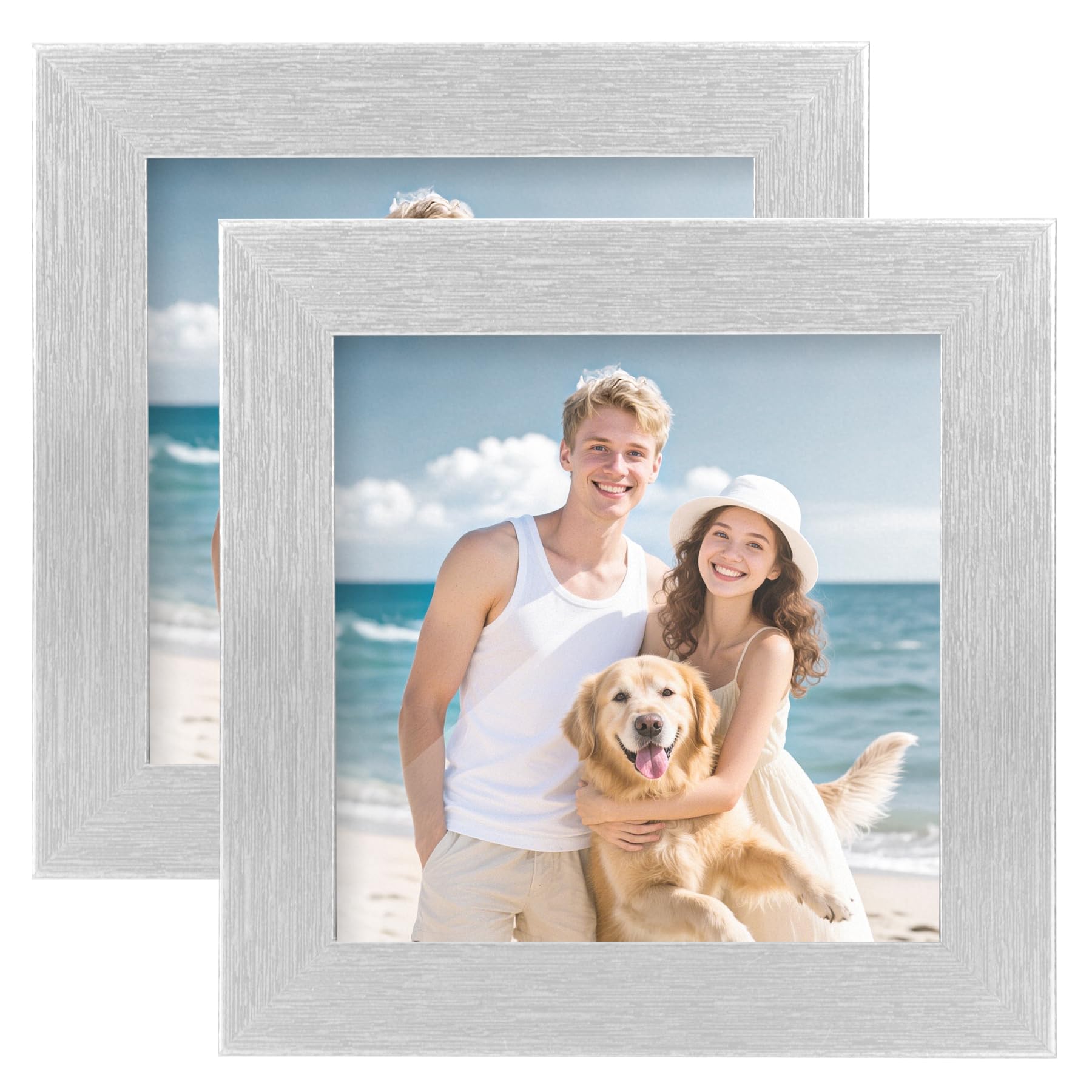 TOFOREVO Picture Frames 4x4 Set of 2 Distressed Silver Wood Grain Photo Frame for Gallery Wall Mounting or Tabletop Display