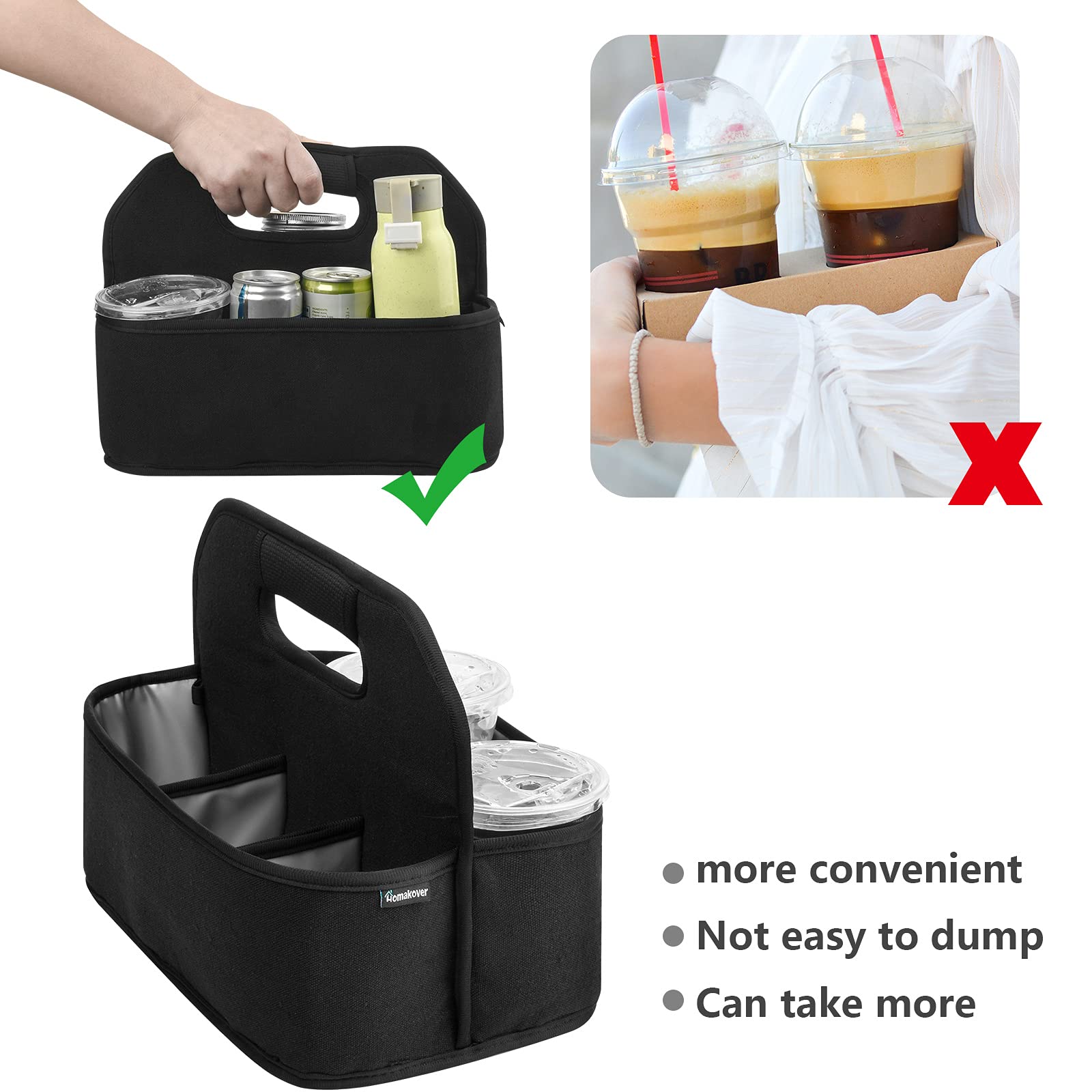 Cup Drink Carrier With Handle, Reusable Coffee Cup Holder For Hot Or Cold Drinks, On-The-Go Water Bottle Cup Caddy With Adjustab