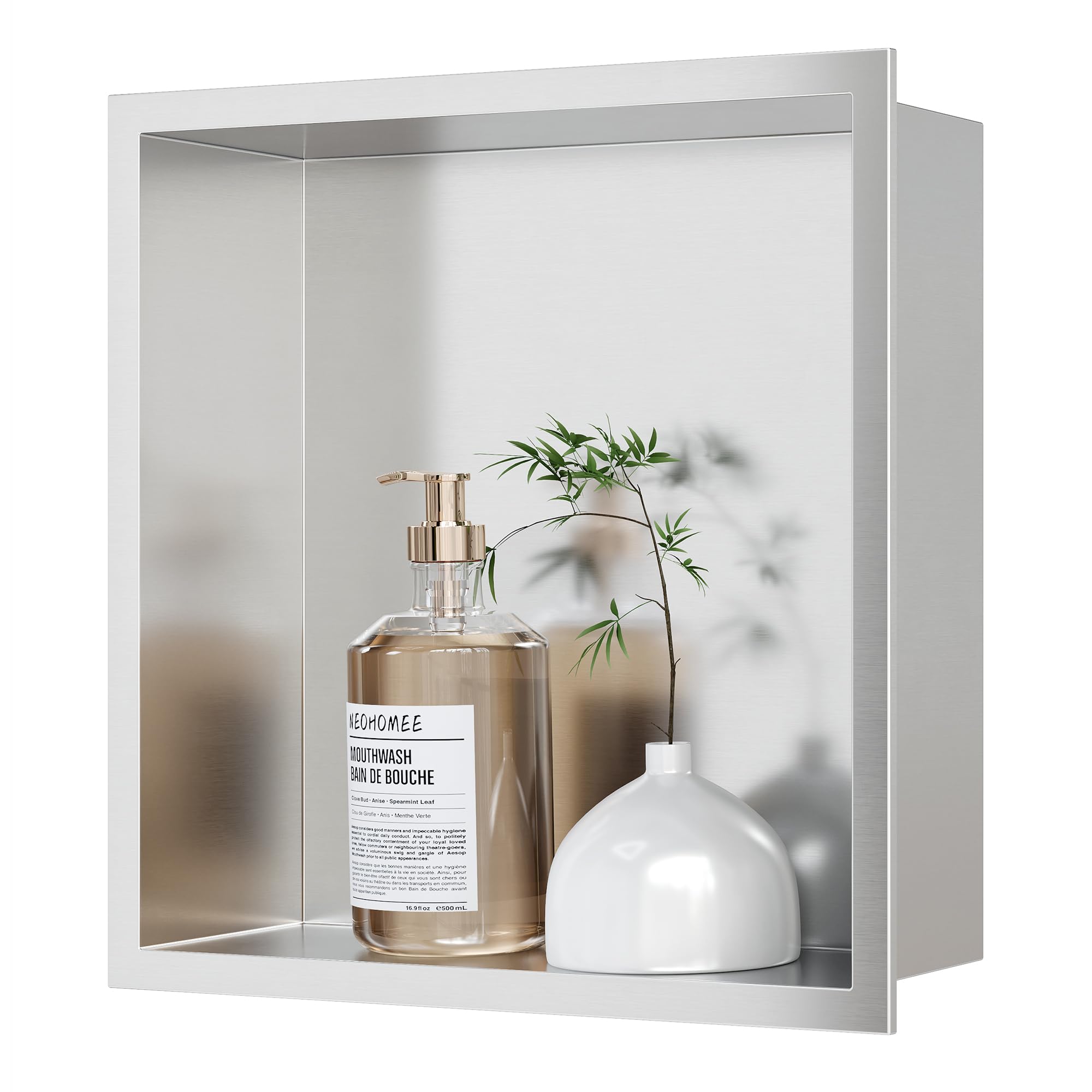 Neodrain No Tile Shower Niche, Bathroom Shelf Inner Size 12'' X 12'', Brushed Stainless Steel Bathroom Wall Niche Cubby, No Tile