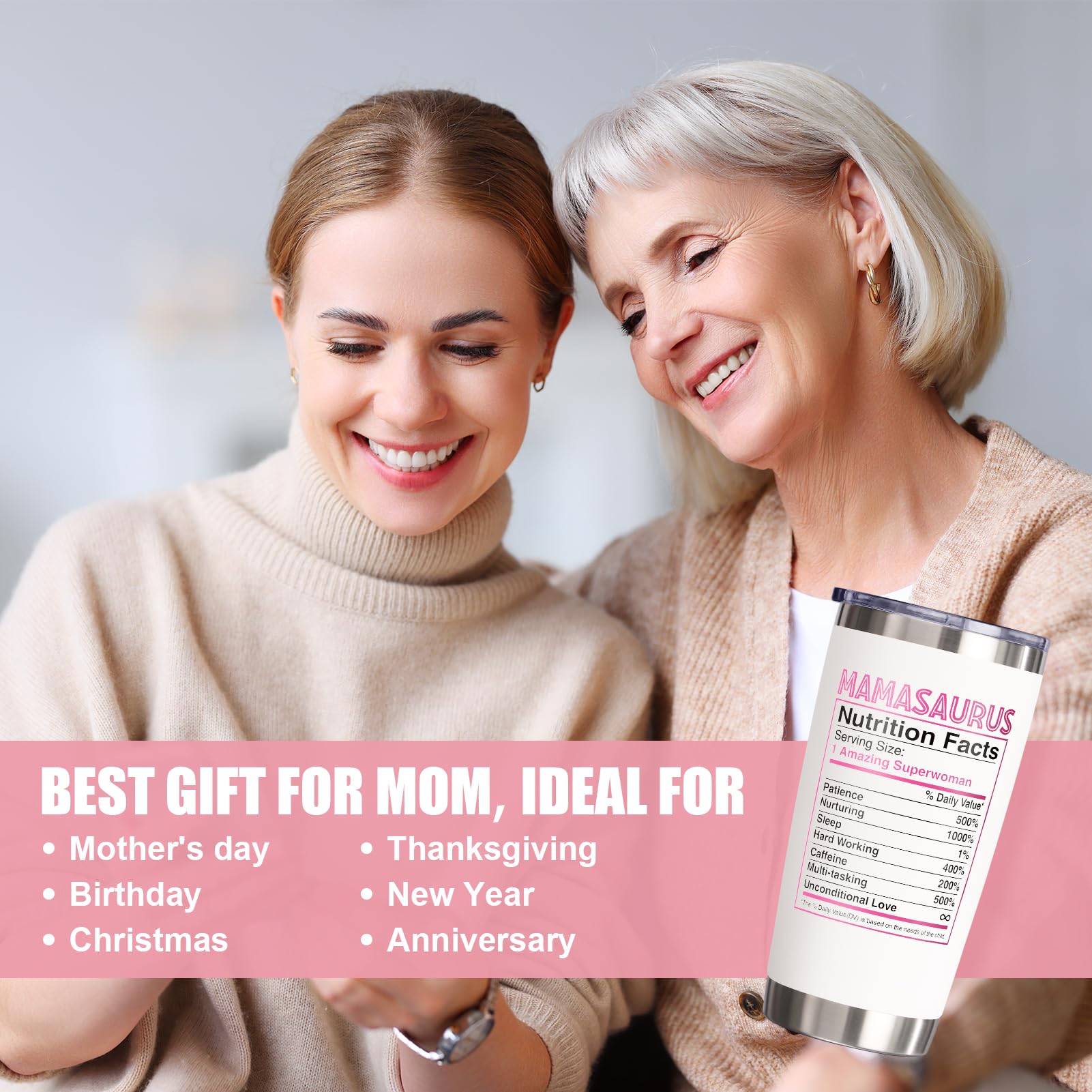 Fimibuke Christmas Gifts For Mom From Daughter, Son - 20 Oz Tumbler Mom Gifts For Mom, Mother-In-Law, Wife, Women - Mamasaurus I