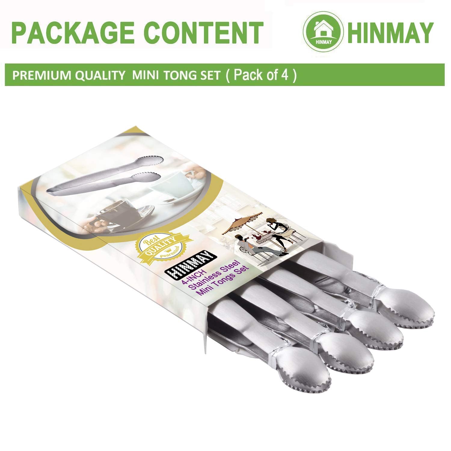 Hinmay Sugar Tongs 4-Inch Mini Serving Tongs Stainless Steel Appetizer Tongs, Set Of 4