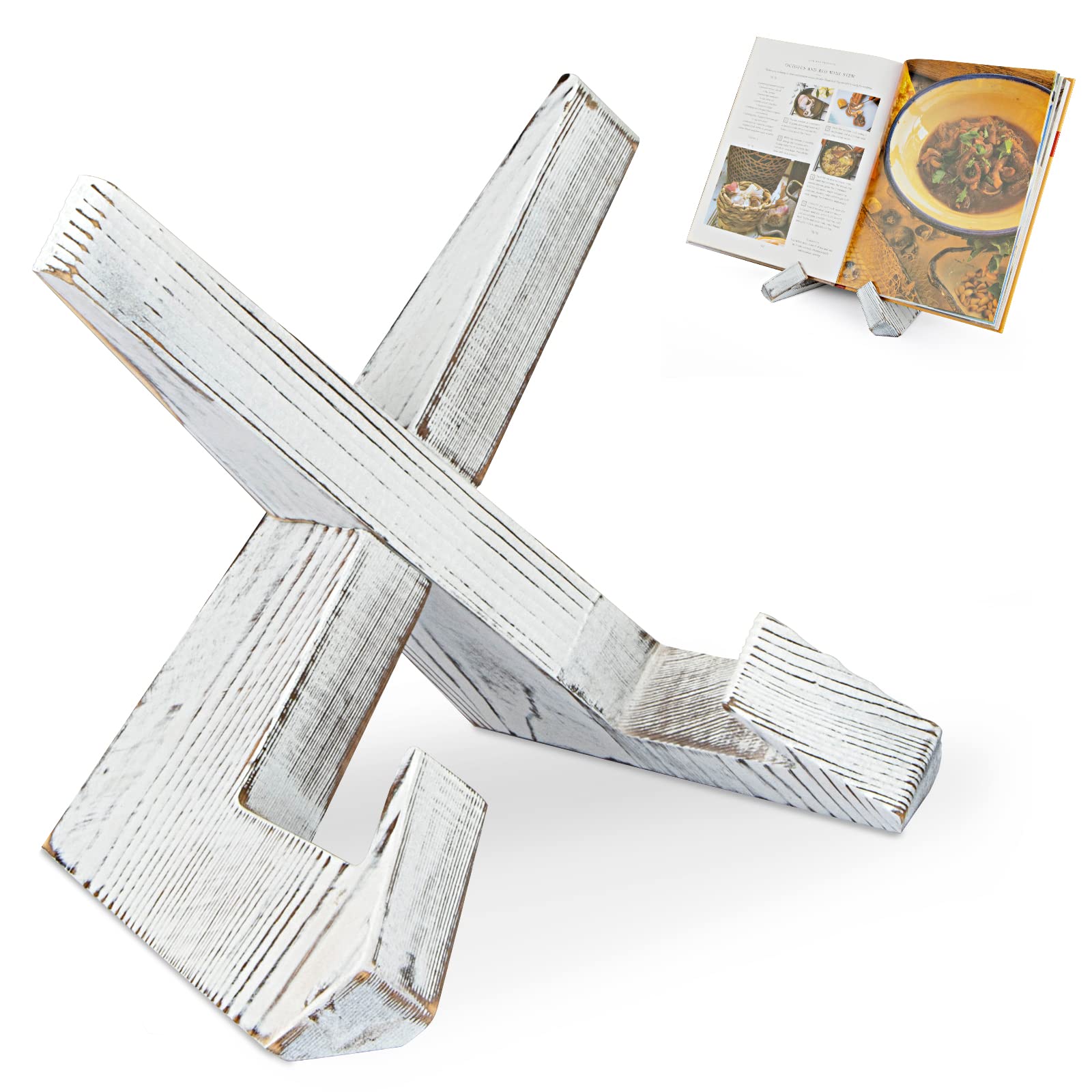 Puersi Cookbook Stand For Kitchen, Recipe Book Holder For Kitchen Counter, Wooden Cookbook Holder, Rustic Cook Book Holder Stand