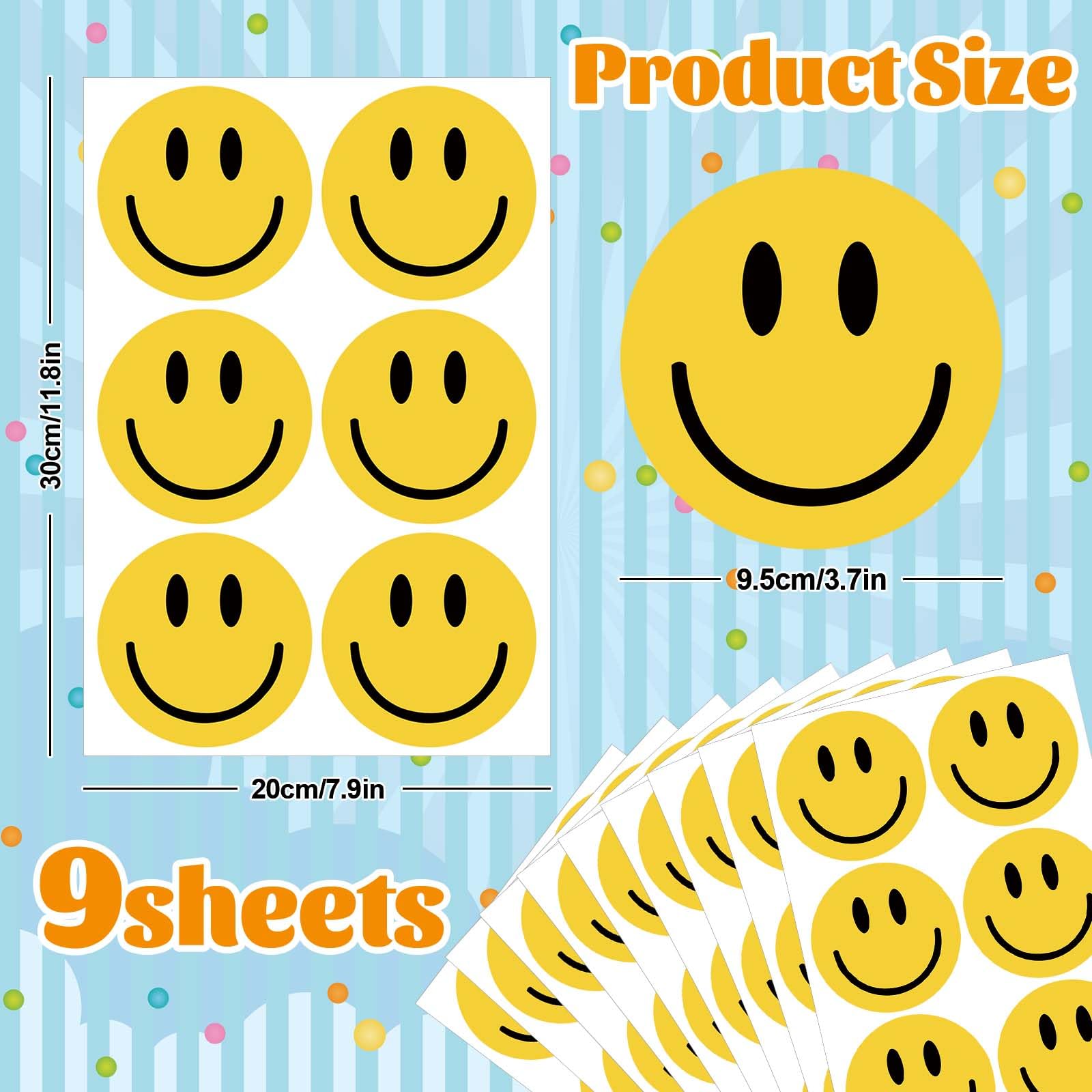 Jarthenaamcs 9 Sheets Preppy Smile Wall Stickers Yellow Happy Face Pvc Decorative Wall Decals Mural Vinyl Self-Adhesive Wall Dec
