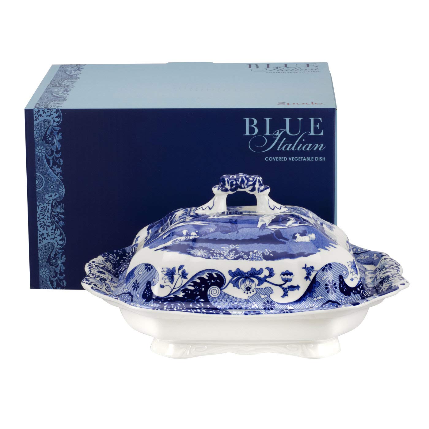 Spode Blue Italian Covered Vegetable Dish  12 Inch Serving Dish and Dinner Table Centerpiece  Made of Fine Porcelain  Microwave and Dishwasher Safe