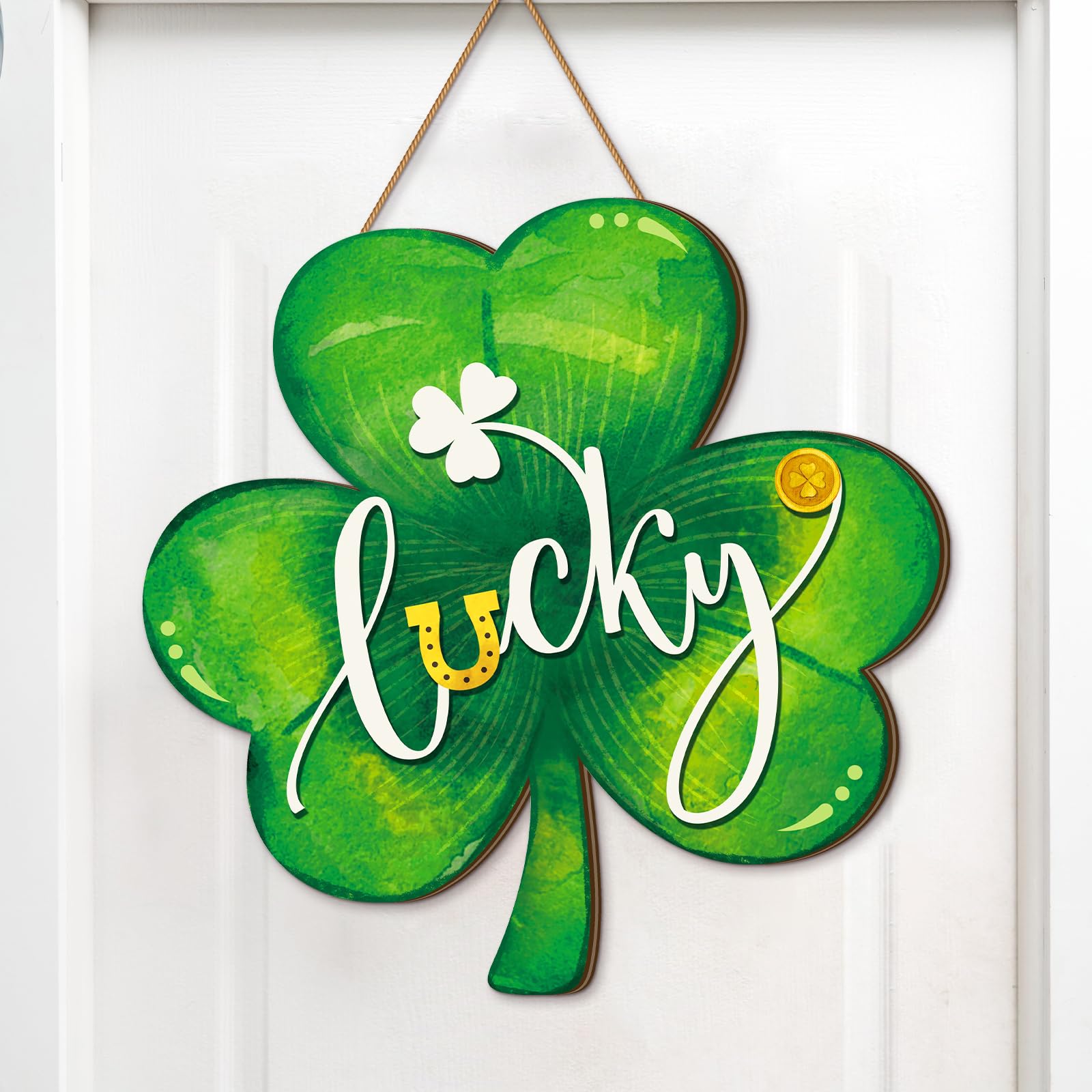 Boao St. Patrick s Day Shamrock Door Hanger Welcome Wooden Hanging Sign Lucky Irish Wood Wreath Decor for Happy St. Patrick s Da