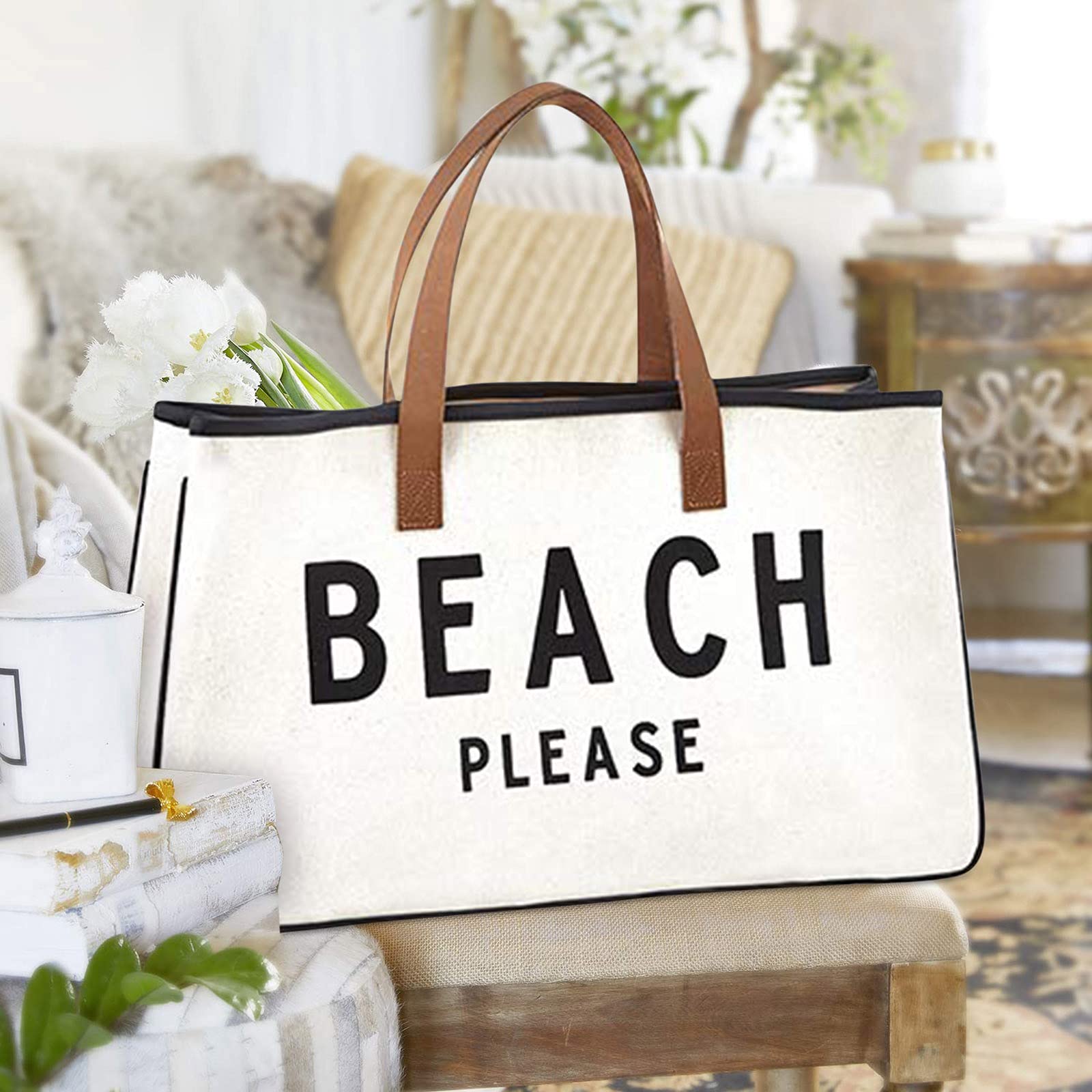 Santa Barbara Design Studio Tote Bag For Women Hold Everything 100% Cotton Canvas Shoulder Bag, Large, Beach Please