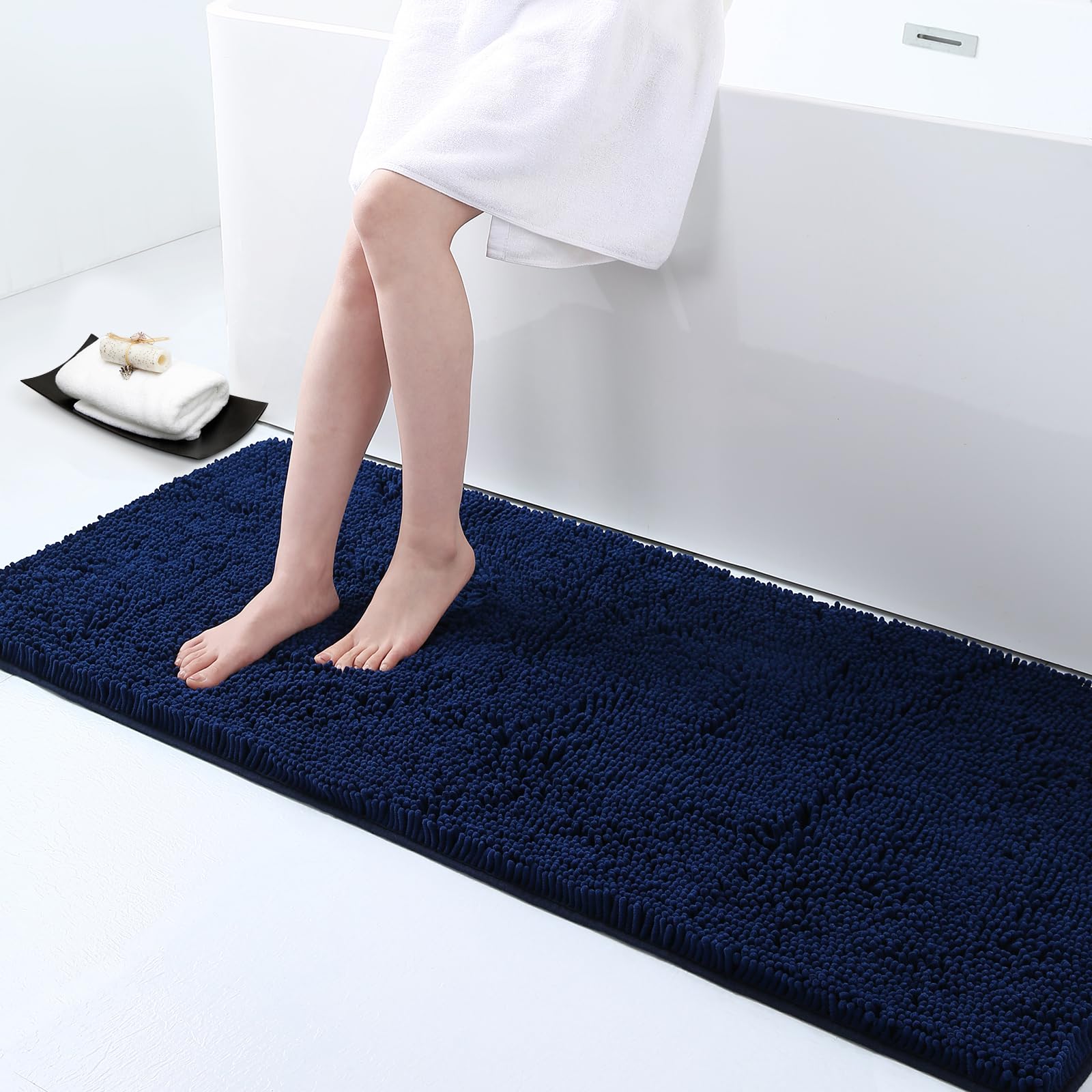 Smiry Luxury Chenille Bath Rug, Extra Soft And Absorbent Shaggy Bathroom Mat Rugs, Machine Washable, Non-Slip Plush Carpet Runne