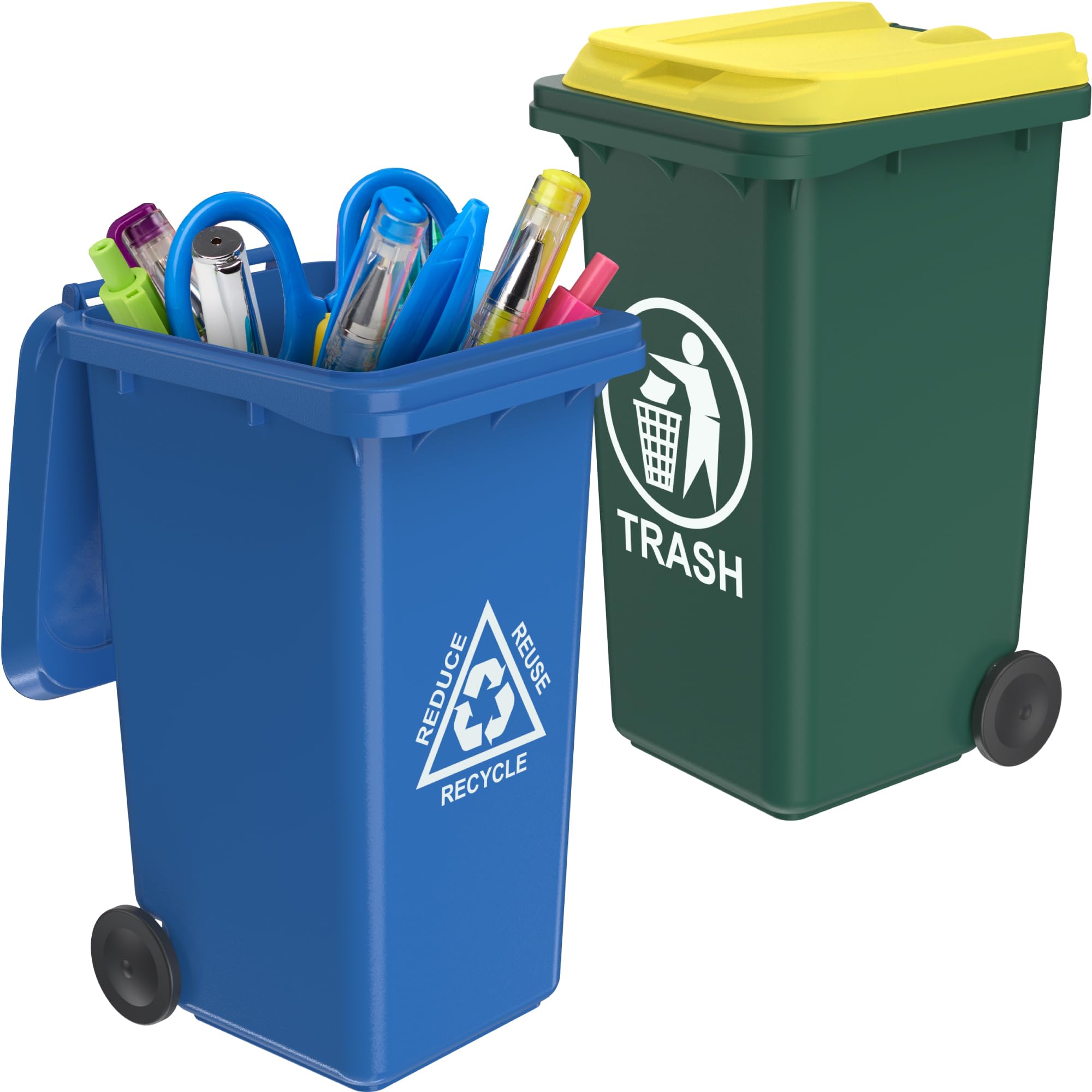 Wiosi Mini Garbage Trash Pen Holder For Desk | Tiny Recycle Bin Pencil Holder Green & Blue, Pack Of 2 | Storage For Pencil & Pen