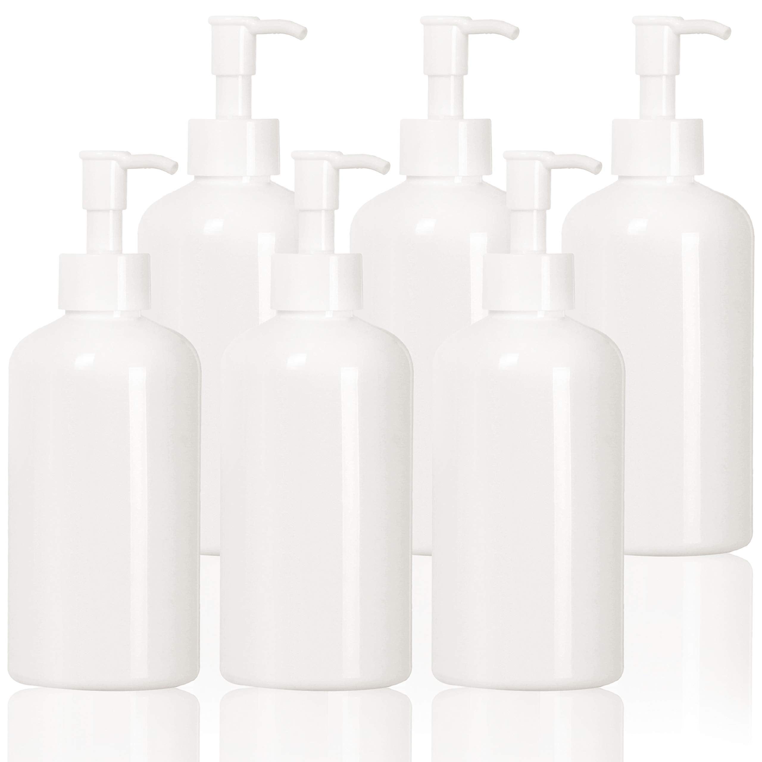 Youngever 6 Pack Plastic Pump Bottles 12 Ounce, Refillable Plastic Pump Bottles With Travel Lock (White)