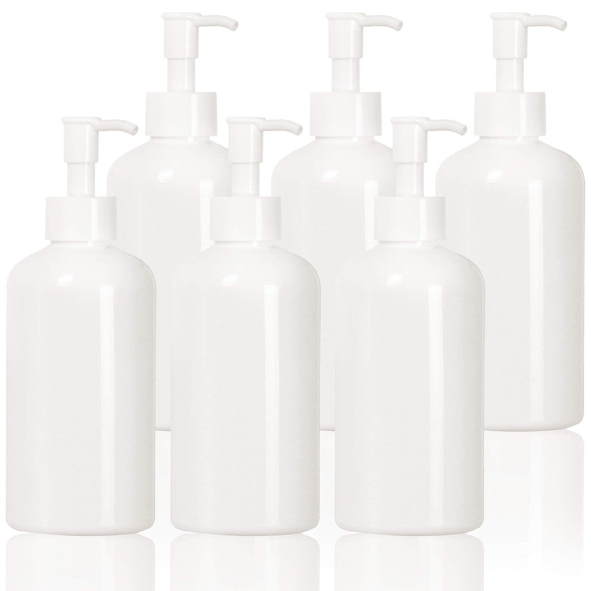 Youngever 6 Pack Plastic Pump Bottles 12 Ounce, Refillable Plastic Pump Bottles With Travel Lock (White)