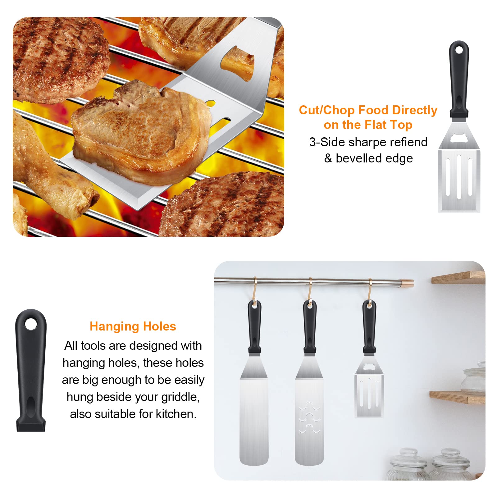 Blackstone Griddle Accessories Kit  8pcs Flat Top Grill Accessories Set for Blackstone and Camp Chef  Spatula  Griddle Cleaning Kit & Carry Bag for Great for Outdoor BBQ & Teppanyaki and Camping