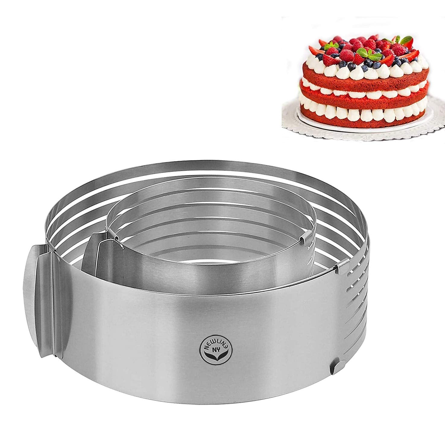 Newline Ny Stainless Steel Mousse Cake Rings 2 Pieces Cake Slicer Adjustable Multilayer Circular Molding Plating Forming Round C