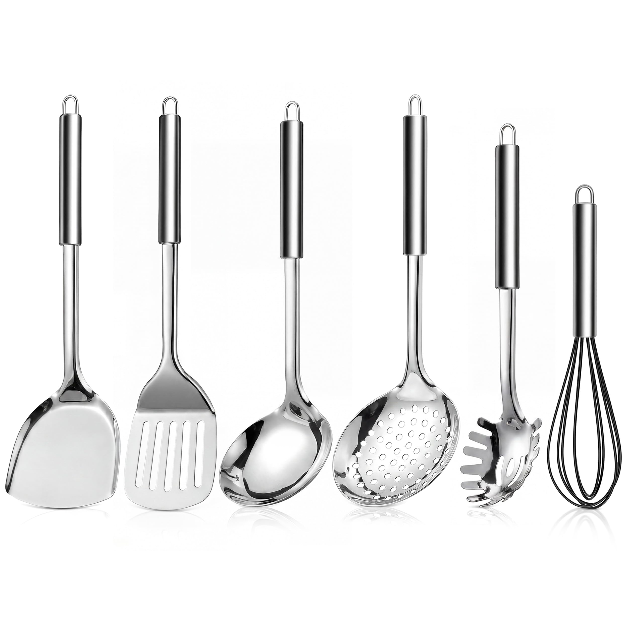 LIANYU 6Piece Stainless Steel Cooking Utensils Set, Metal Kitchen Tools