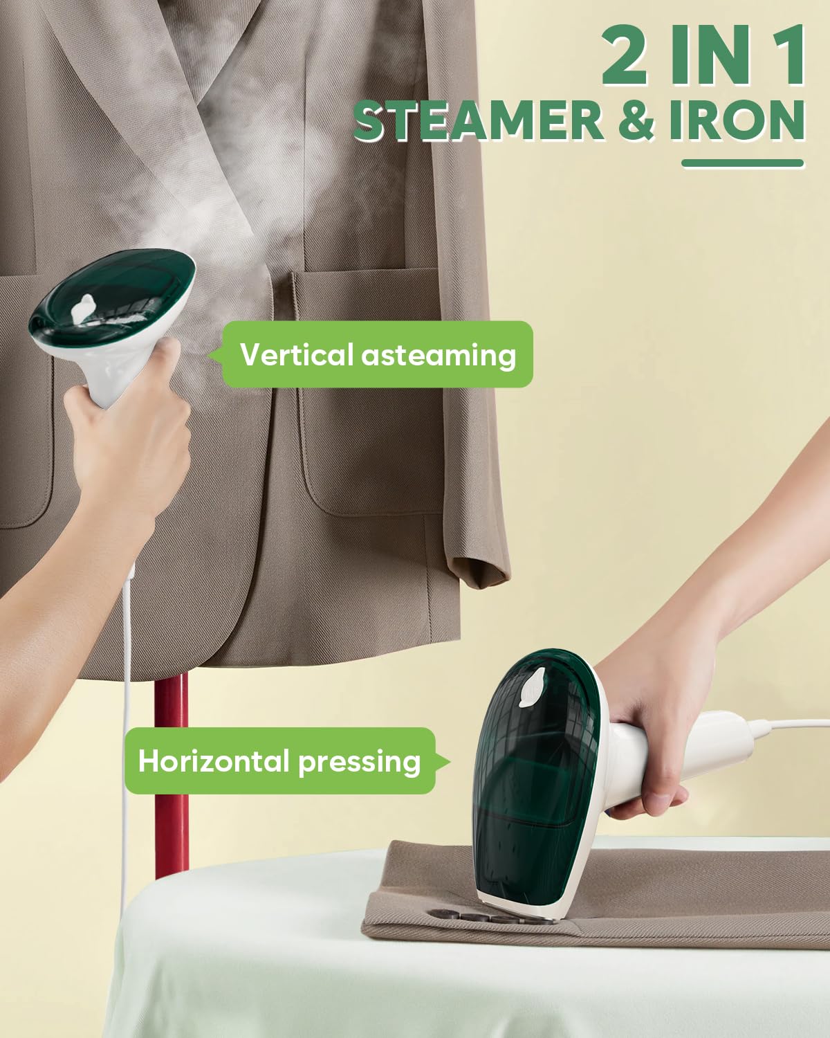 Cpworld Steamer For Clothes, Portable Mini Travel Garment Steamer, 20-Second Fast Heat-Up, Strong Penetrating Steam, Handheld St