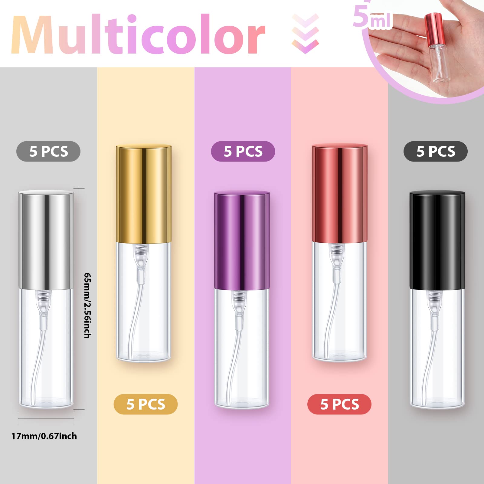 Yinder 25 Pcs Travel Perfume Atomizer Bottle Refillable Perfume Mist Spray Bottles Mini Empty Travel Perfume Sprayer Clear Porta