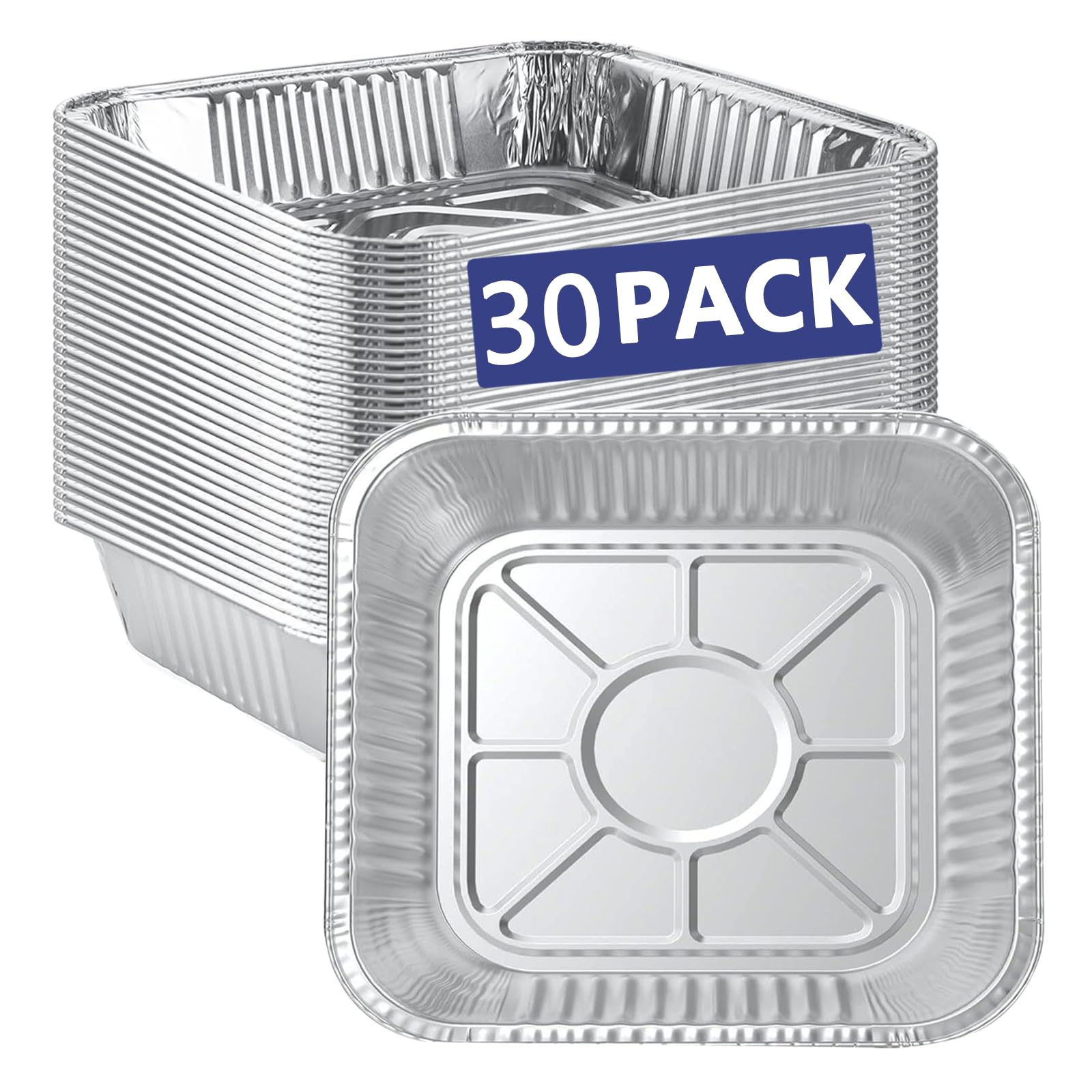 JIUMO 8x8 Disposable Aluminum Pans30 Pack Square Baking Cake Pan,Heavy Duty Tin Foil Pans, Aluminum Roasting Trays for Cooking,