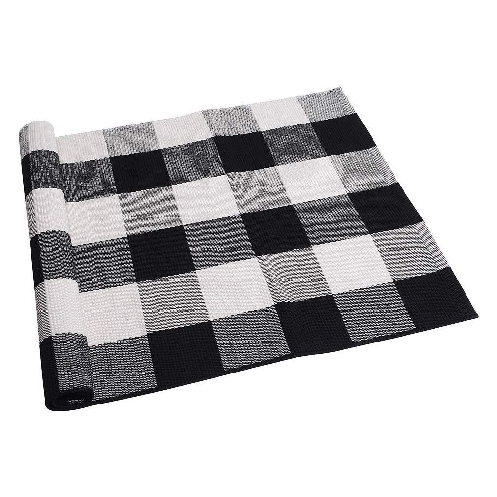SEEKSEE Cotton Buffalo Plaid Rug 2x3 Black and White Checked Rug Washable Doormats Indoor Outdoor Rugs for Layered Front Door 