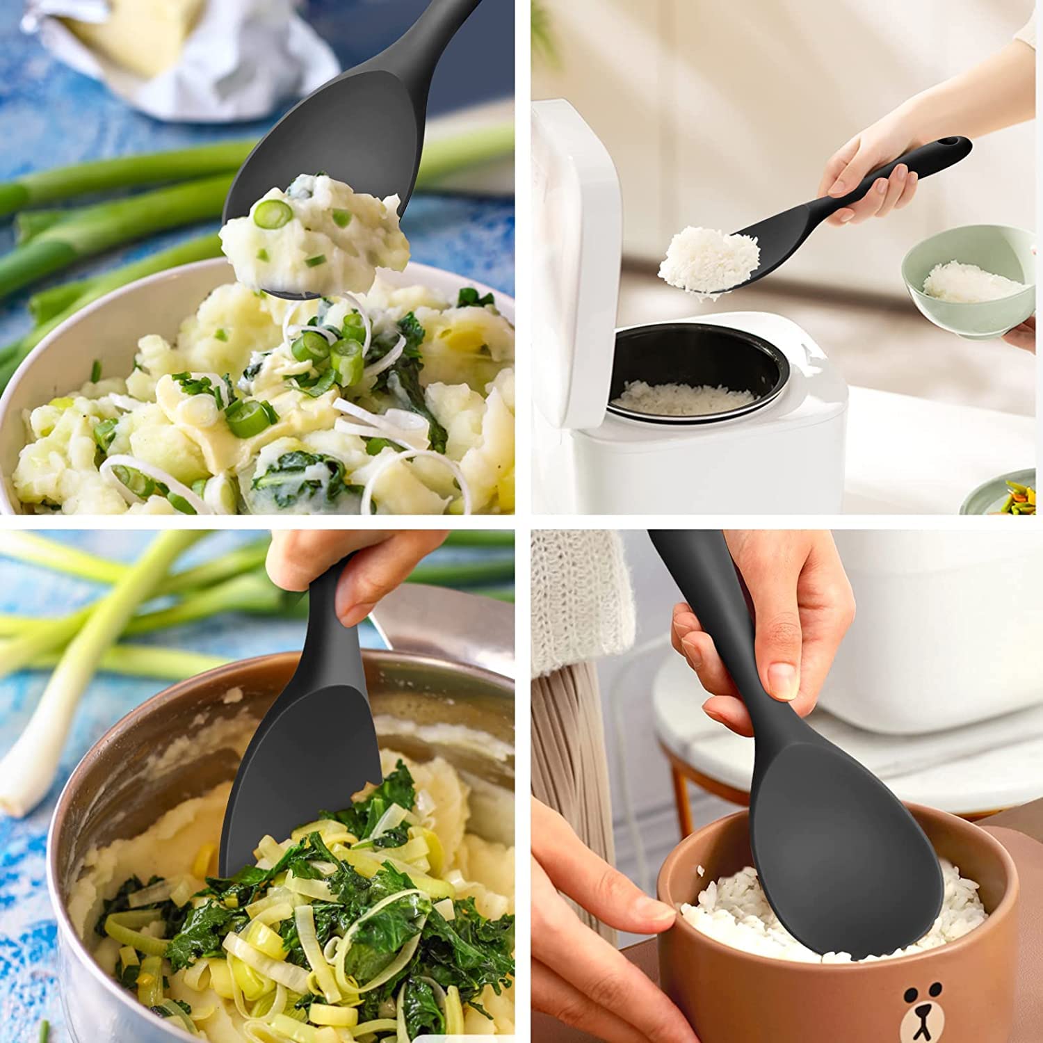 Ramkuwar Silicone Rice Spoon Non Stick Rice Scooper Heat Resistant Kitchen Gadge Rice Spoon Paddle Cooking Utensil Rice Spatula
