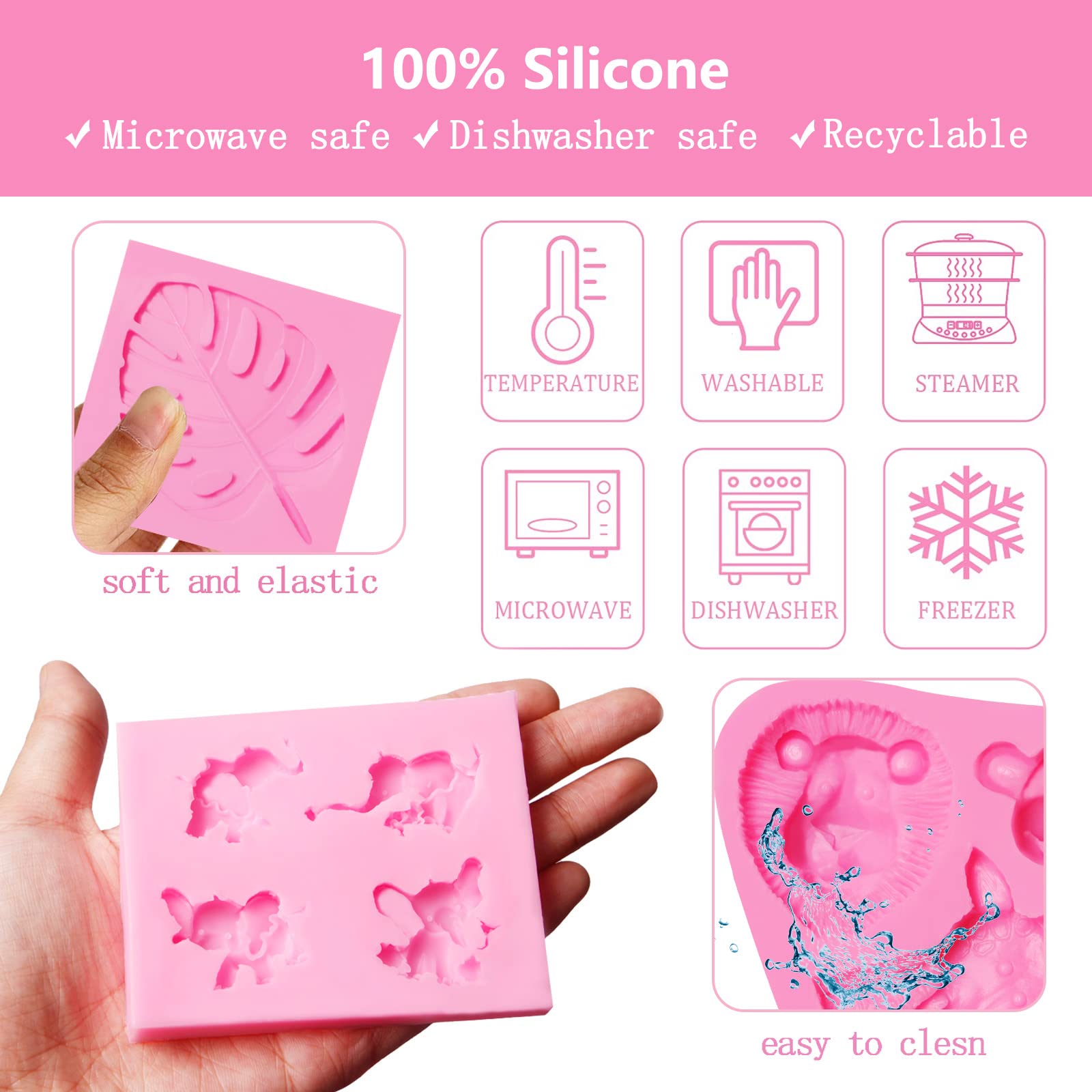Elephant Chocolate Mold, Animal Theme Lion Giraffe Silicone Molds For Baby Shower Birthday Party Cake Decoration, Safari Animal