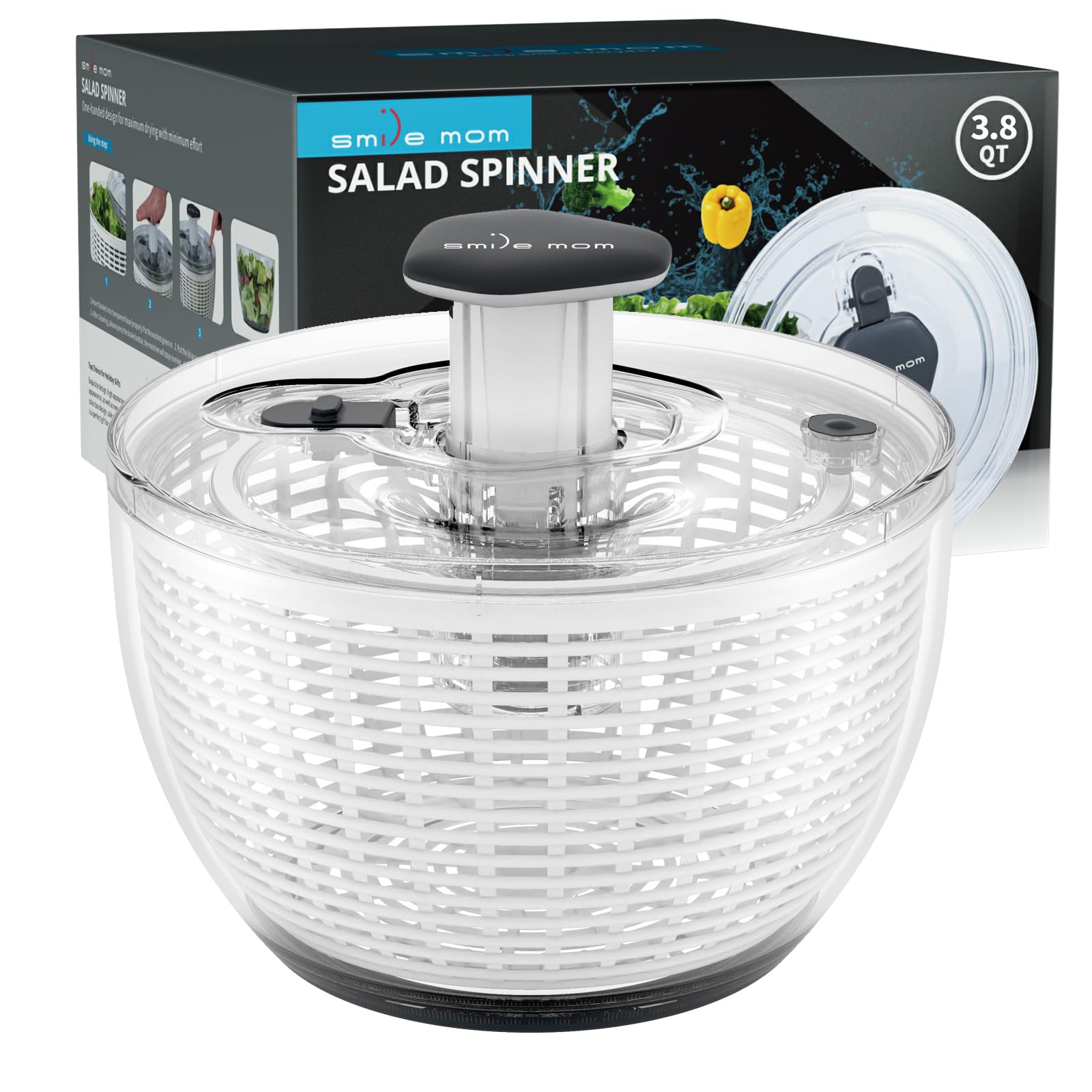 Smile mom Salad Spinner Small Lettuce Spinner Kitchen Gadgets Vegetable Washer, High Efficiency for Home Kitchen Washing & Dryin