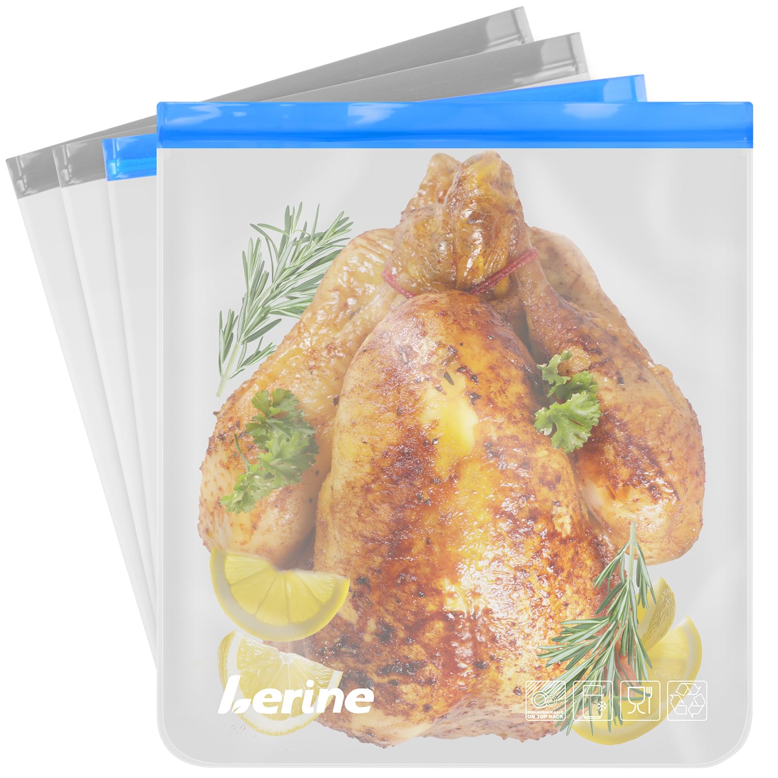 Lerine 4 Pack Reusable 3 Gallon Freezer Bags for Turkey Brining, 16 x18 , Dishwasher Safe, Leakproof BPA Free Food Storage Bags 