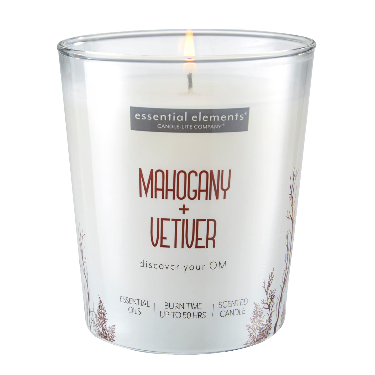 Essential Elements by Candle-lite Scented Candles, Mahogany & Vetiver Fragrance, One 9 oz. Single-Wick Aromatherapy Candle with