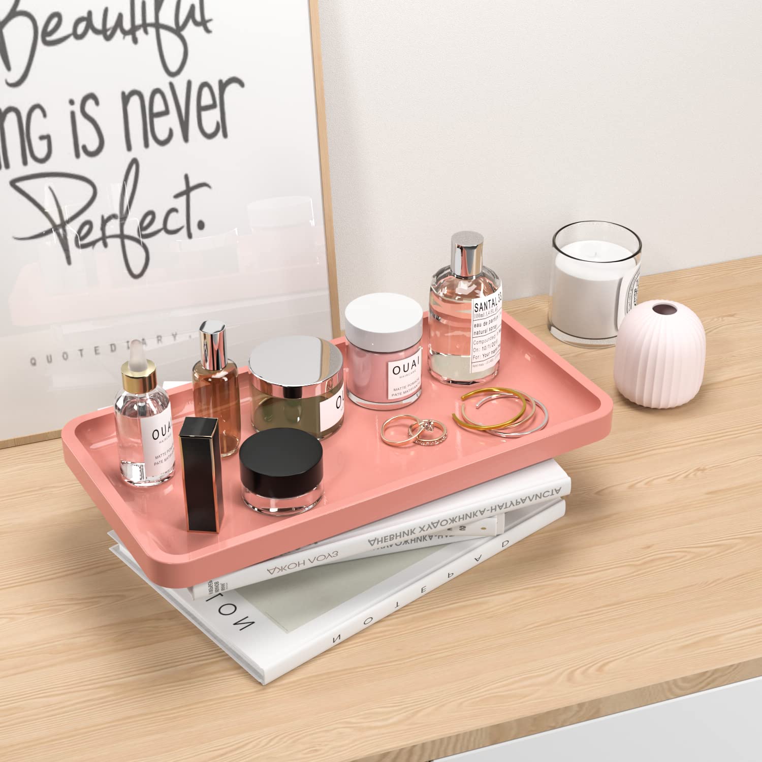 Bathroom Vanity Tray For Countertop - Bamboo Organizer Tray For Dresser Tops, Toilet, Perfume Small Decorative Tray Wood Tray Fo