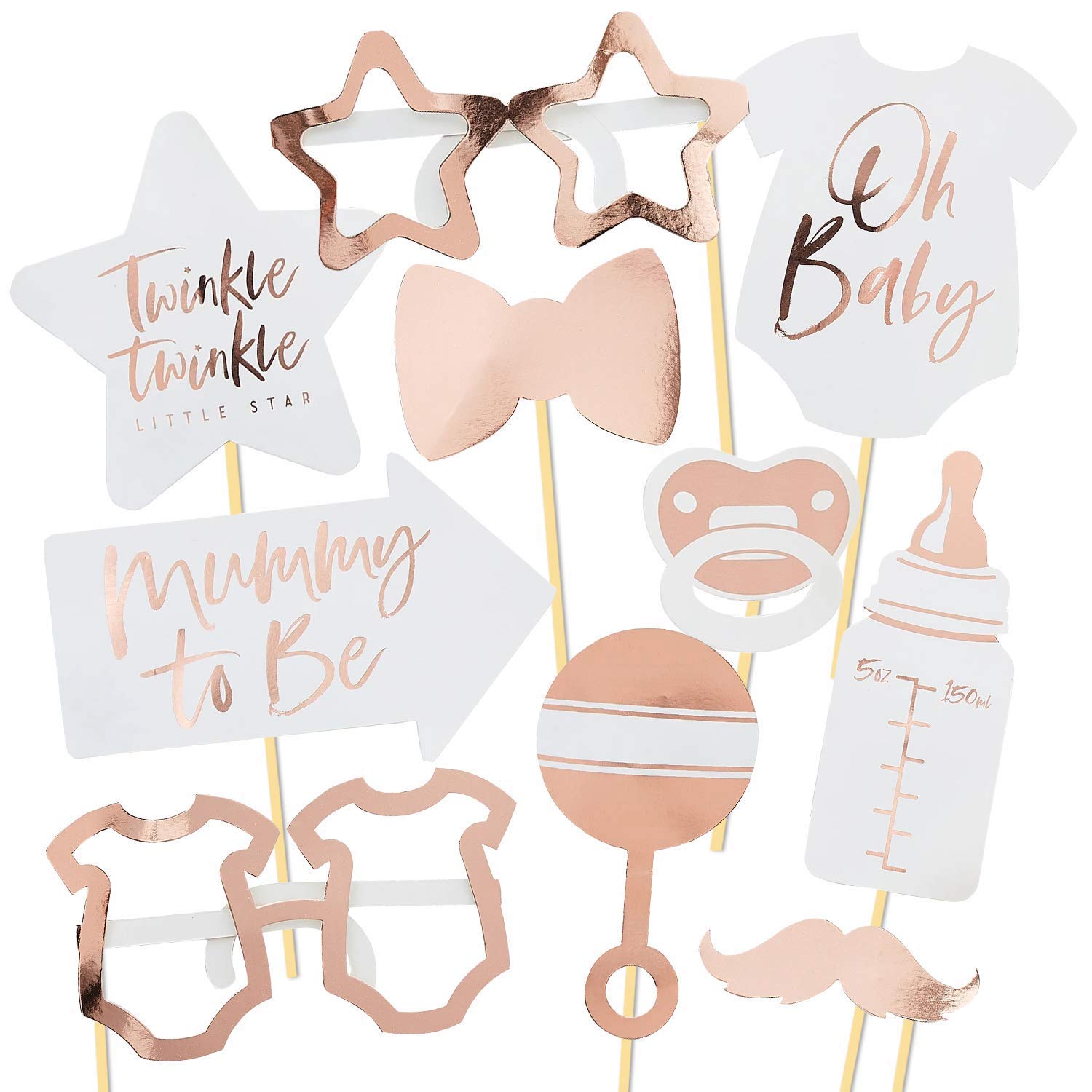 Festiko Rose Gold Foiled Oh Baby Photo Booth Props Twinkle Twinkle (Pack of 10)