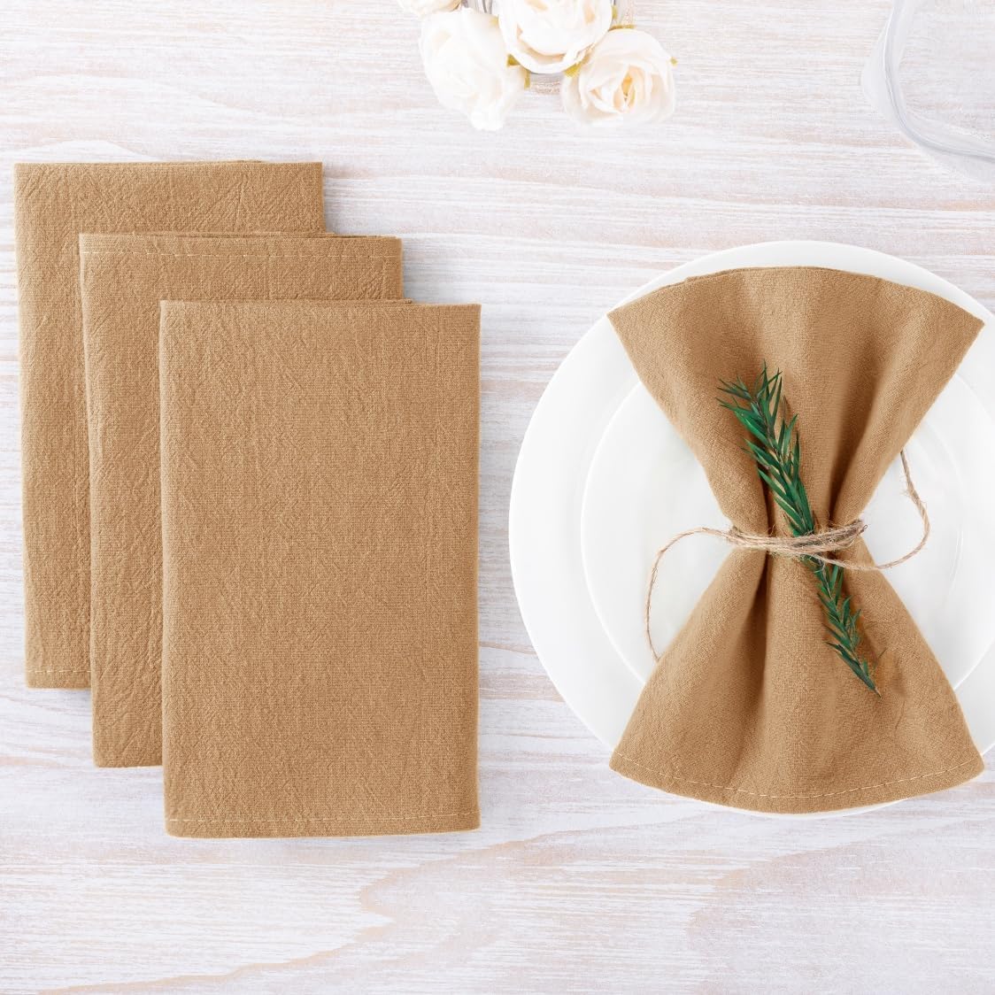 Mlmw Caramel Cloth Napkins Set Of 8 Rustic Cotton Dinner Napkins Cloth Bulk Washable 16''  16'' For Wedding Party Baby Bridal Sh