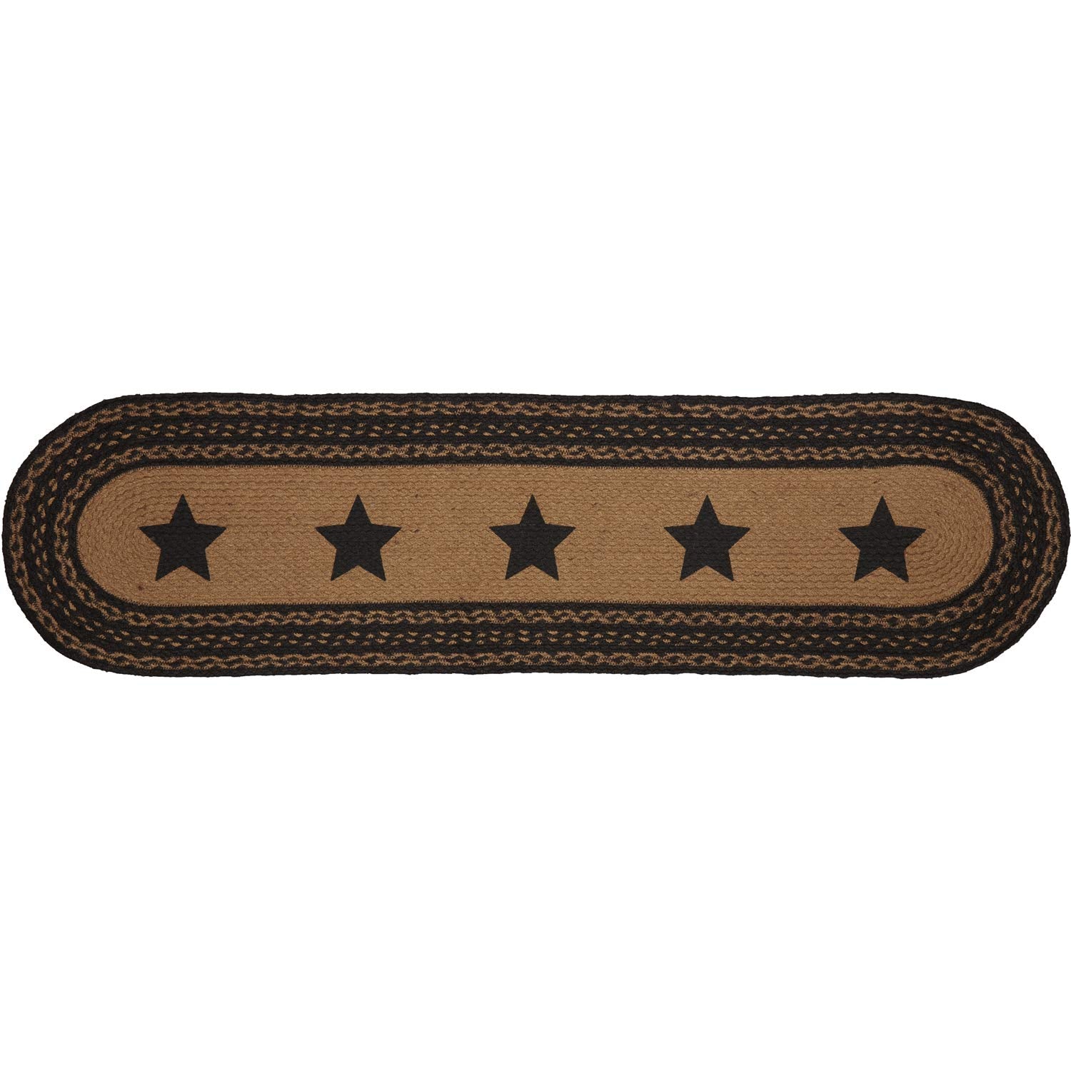 Vhc Brands Farmhouse Primitive Jute Black Thanksgiving Table Runner W/ Stenciled Stars 13''X48''