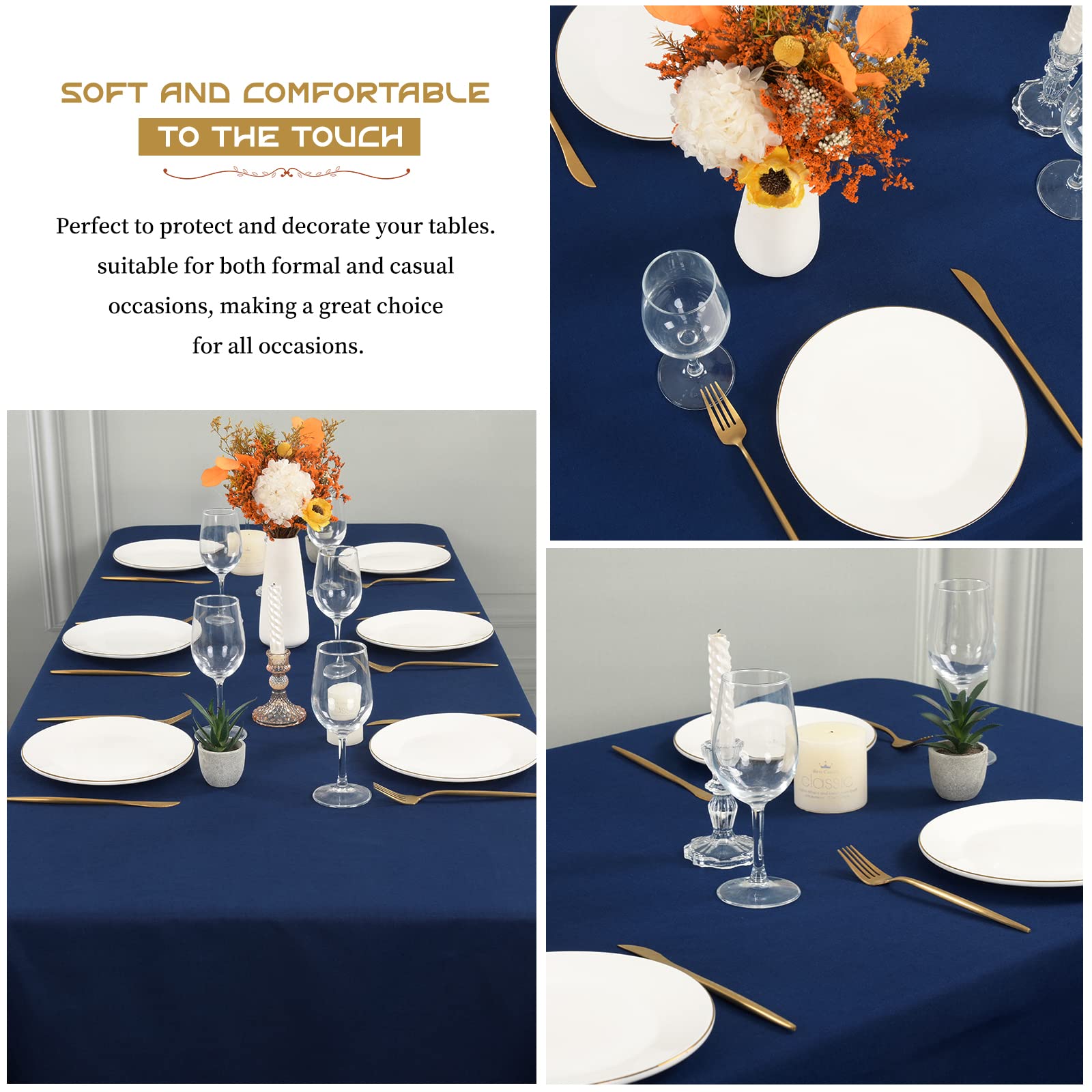 Showgeous 10 Pack Table Cloth Navy Blue Tablecloth 60 X 102 Inch, Rectangle Table Cloth For 6 Foot Table, Wrinkle Resistant Wash